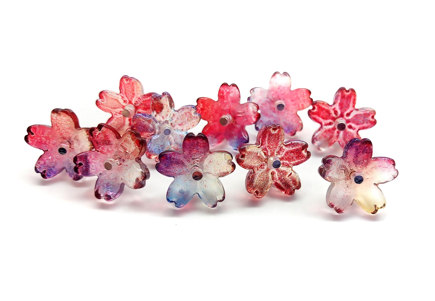 Pretty Flower Dangle Charms Made from Glass Beads, 10 pcs, Choose Color, Adorabilities