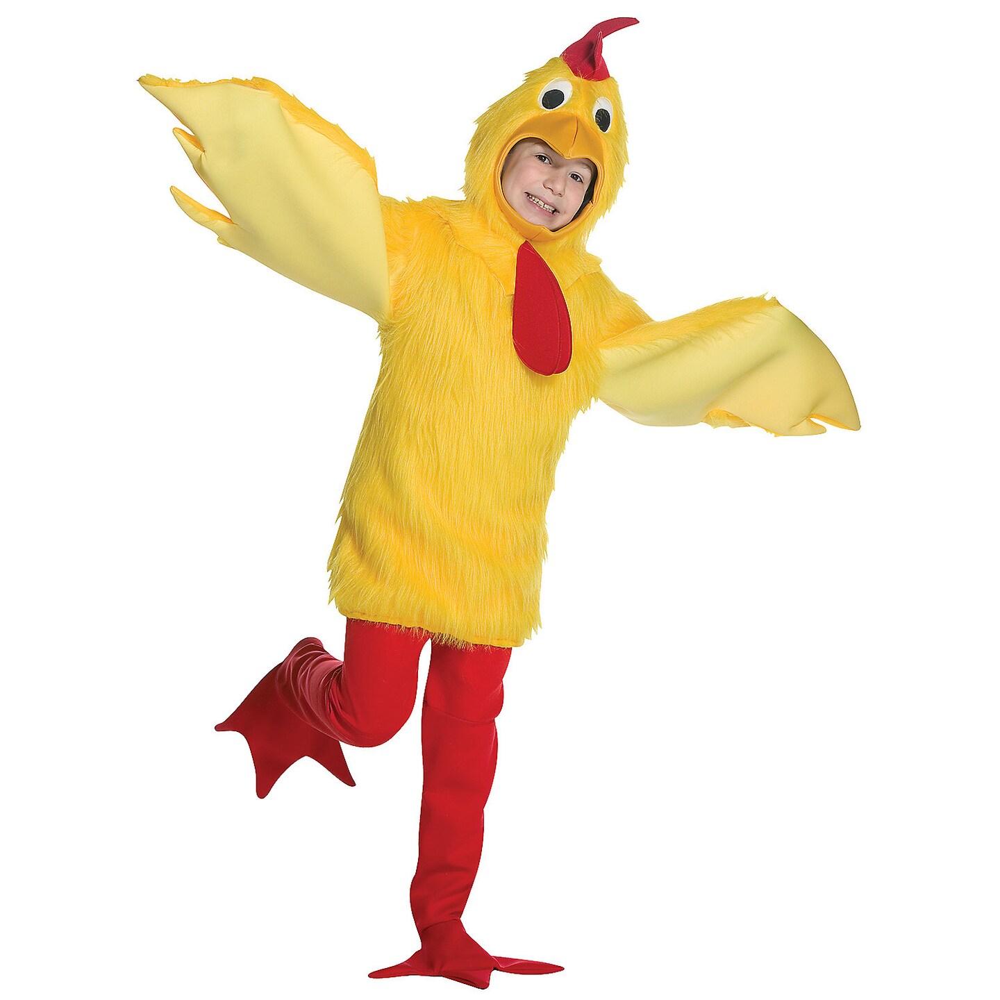 Fuzzy Chicken Child Costume Yellow Tunic Wings Headpiece and Red Pants