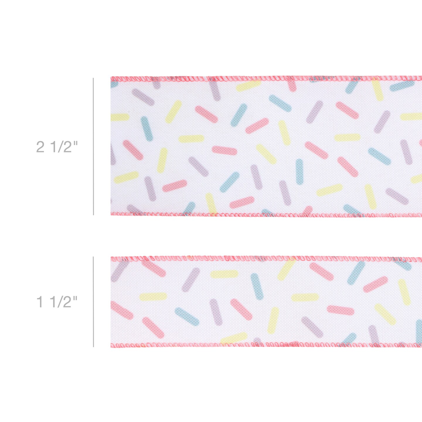 LaRibbons 2 1/2" - 1 1/2" Wired Ribbon | White & Sprinkles | 10 Yard Roll