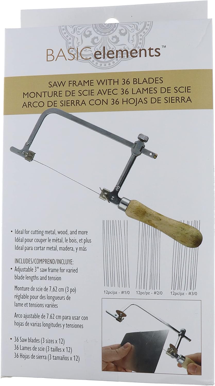 The Beadsmith Saw Frame – Basic Elements – Adjustable, German Style – Includes 36 Blades, Sizes #1/0, #2/0, #3/0 – Jewelry Saw for Metalsmiths, Woodworking, Soldering, Arts & Crafts and DIY Hobbies