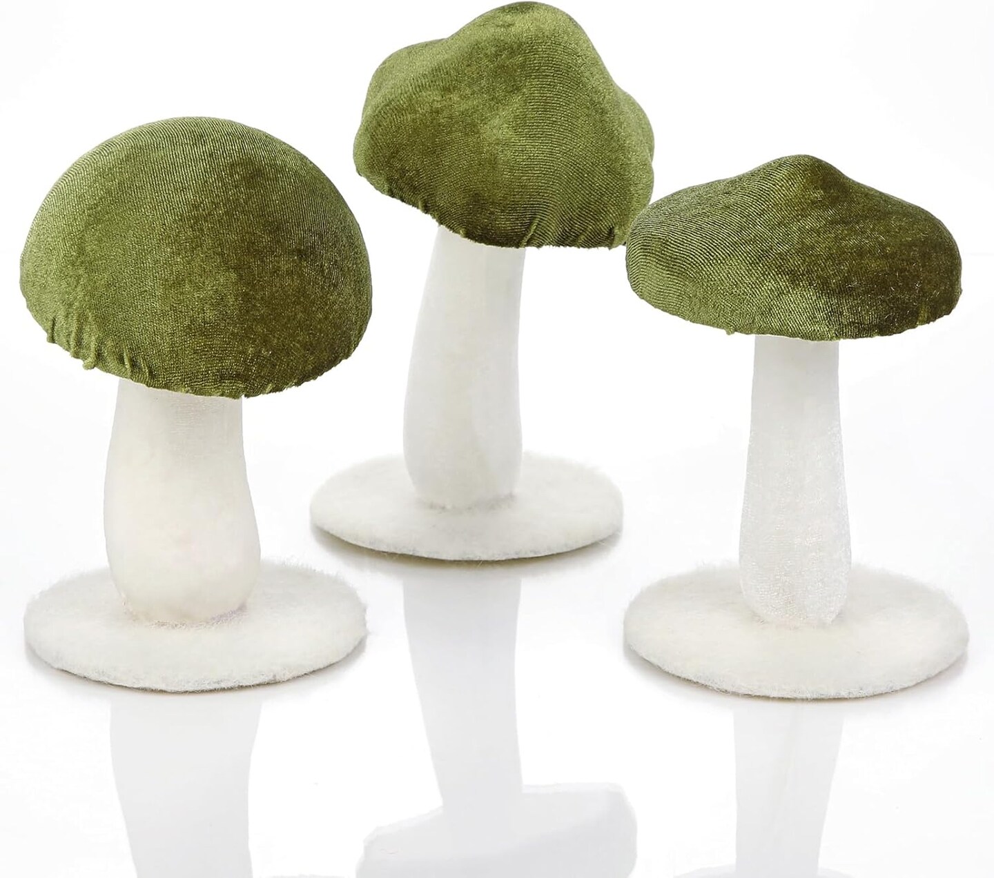 Velvet Mushrooms 3 Pack Green & White Artificial Mushroom Set Fake Fruits for Easter Home Wedding Party Table Centerpiece Display