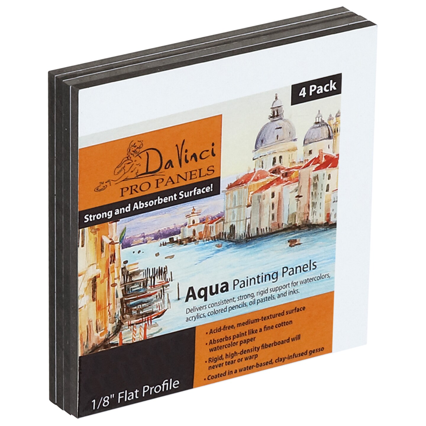 Jerry&#x27;s Artarama Da Vinci Aqua Pro Panels - 4x4&#x22; - Pk of 4 - 1/8&#x22; Thick Rigid Watercolor Board with Acid-Free Surface, Clay-Infused Gesso, Ideal Watercolor Boards for Painting Mixed Media