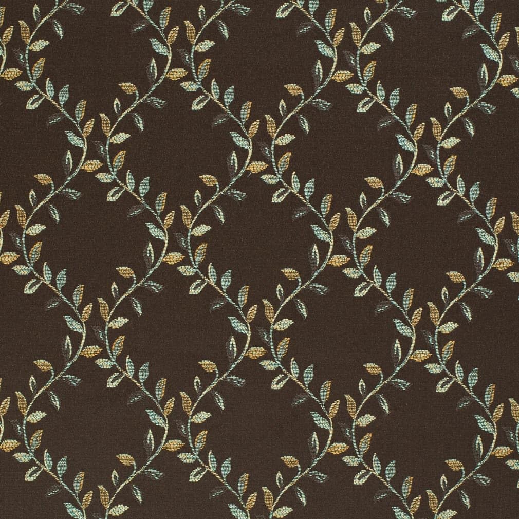 Brown Diamond Leaves Woven Pattern Upholstery Fabric by The Yard - SKU: Frank Walnut