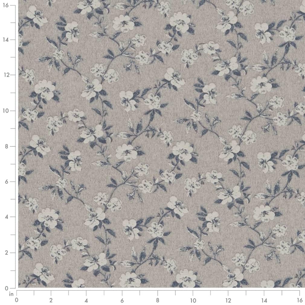 Blue Grey Floral Woven Pattern Upholstery Fabric by The Yard - SKU: Mira Cobalt