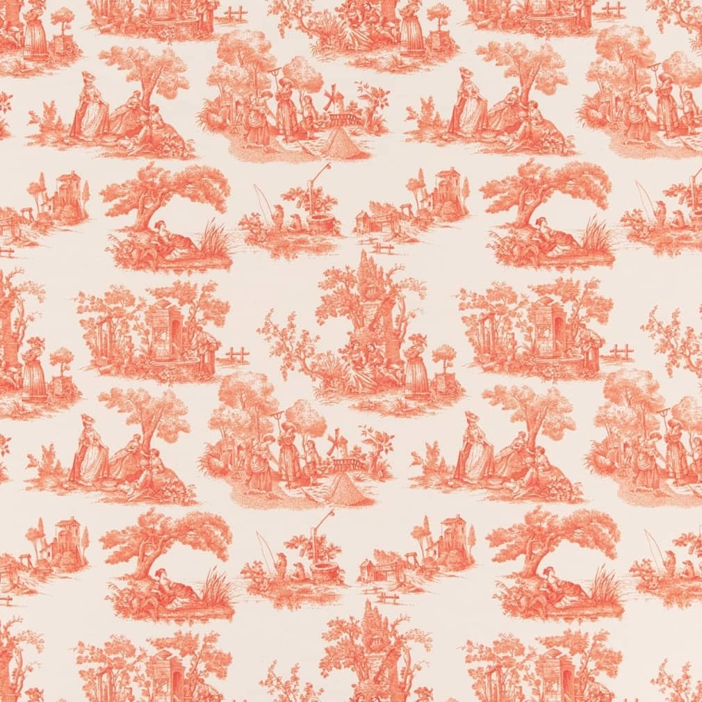 Orange Toile Print Upholstery Fabric by The Yard - SKU: Washburn Mango