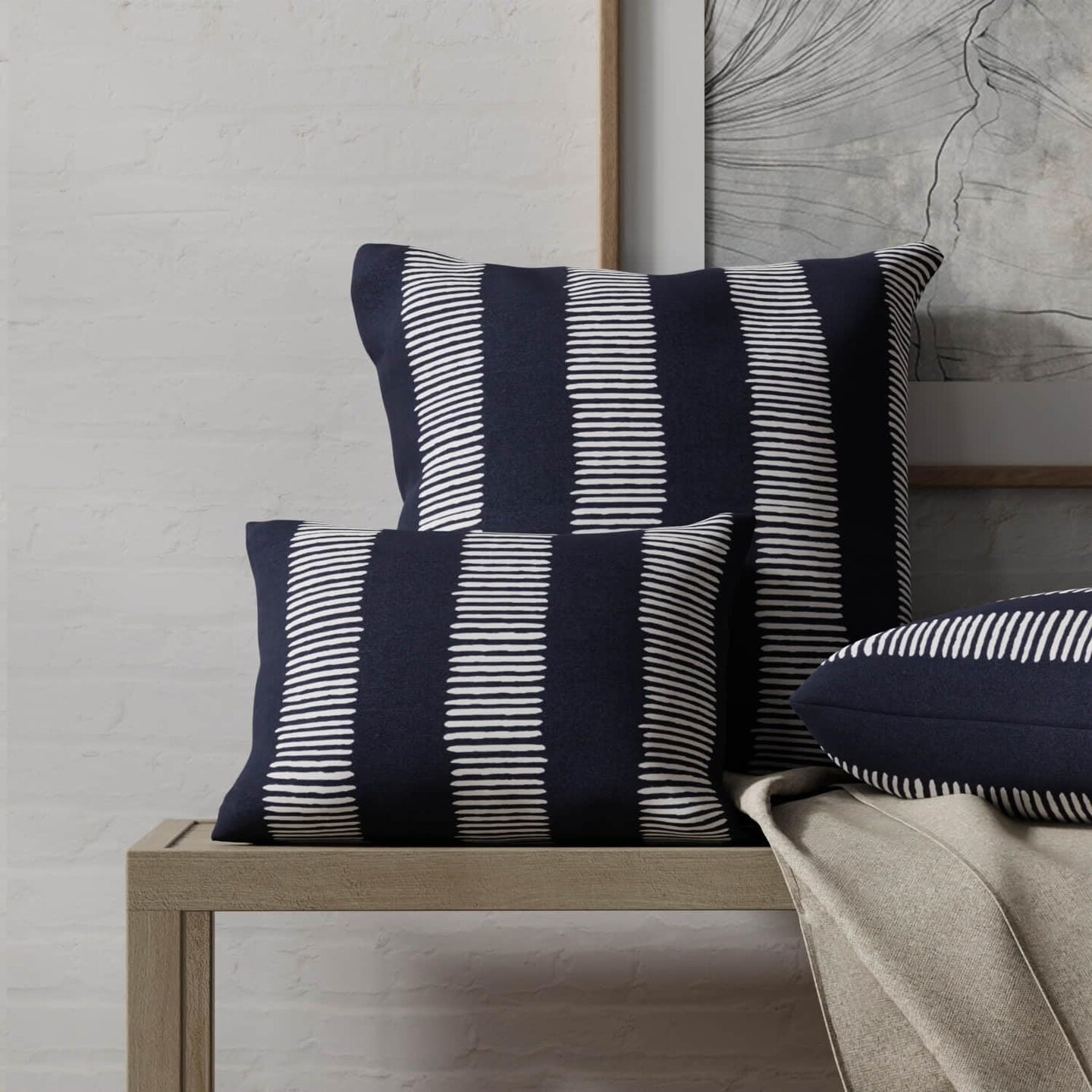 Blue Stain Resistant Performance Pet Friendly Stripe Print Upholstery Fabric by The Yard - SKU: Mallory Coastal