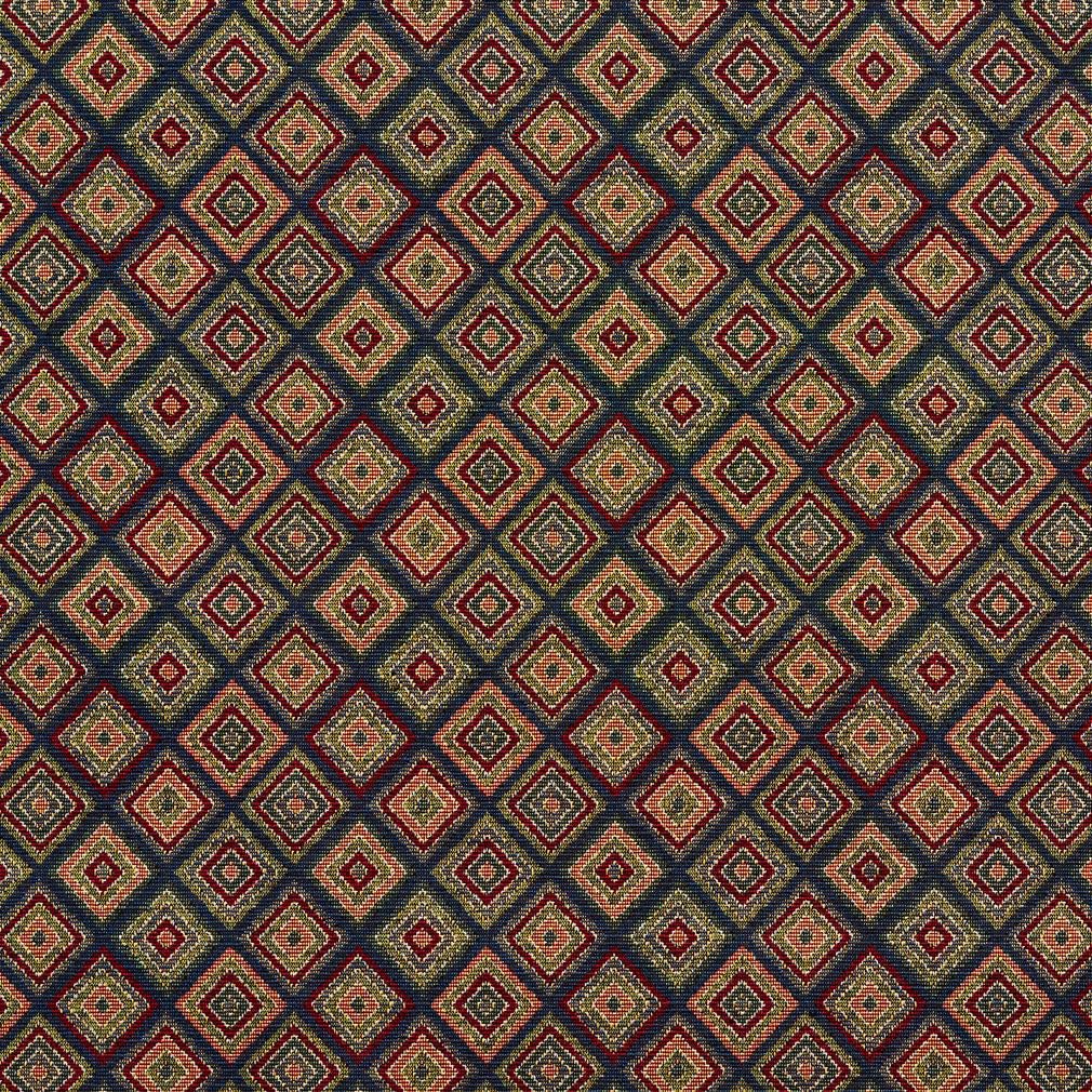 Blue Diamond Small Scale Tapestry Woven Pattern Upholstery Fabric by The Yard - SKU: Flora Navy