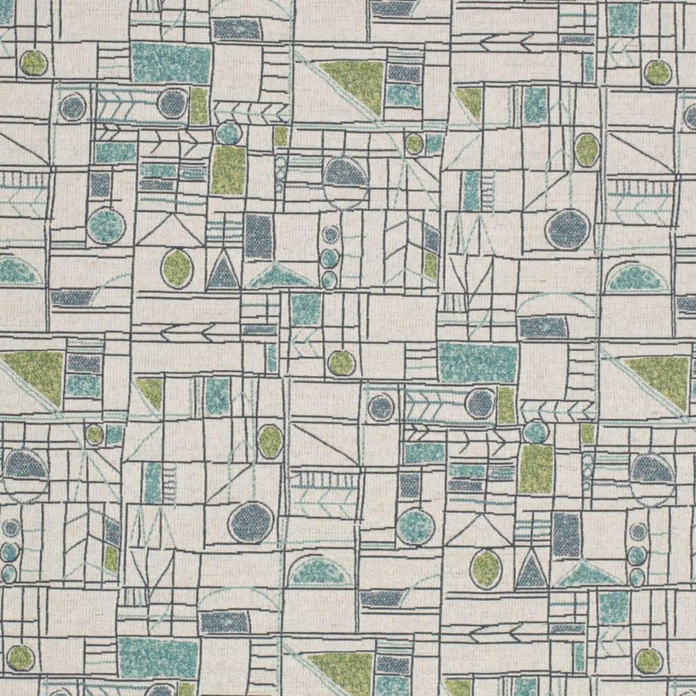 Aqua Blue Green Abstract Small Scale Woven Pattern Upholstery Fabric by The Yard - SKU: Windham Caribe