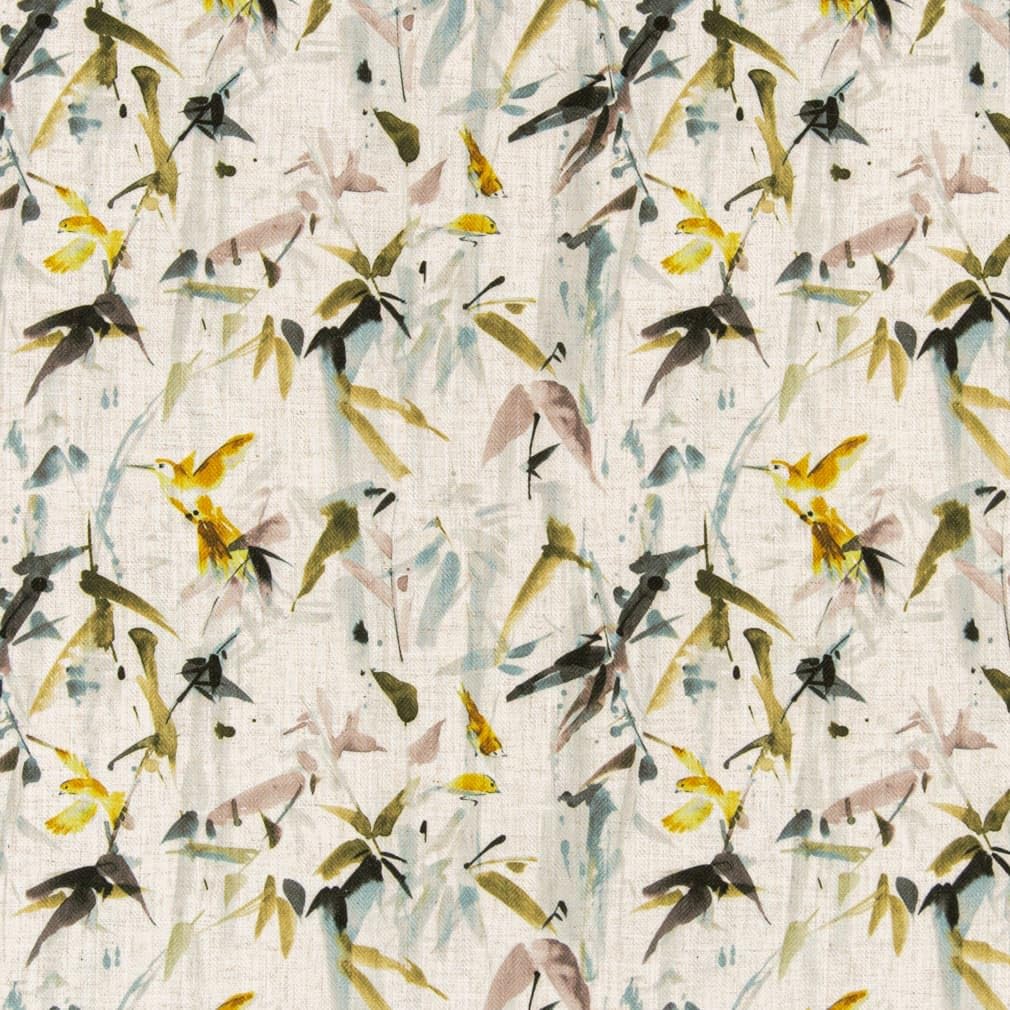 Yellow Green Stain Resistant Performance Leaves Botanical Print Upholstery Fabric by The Yard - SKU: Ellison Goldenrod
