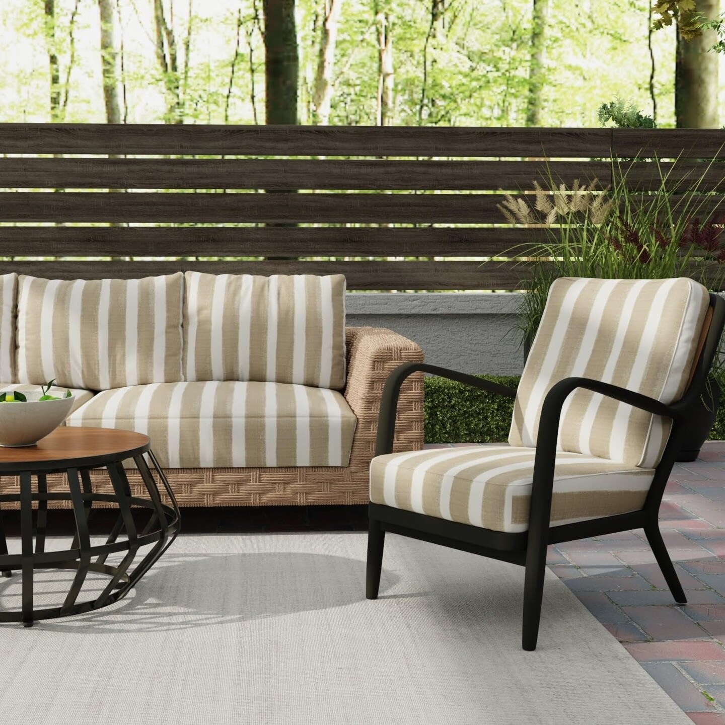 Natural Stain Resistant Performance Pet Friendly Stripe Print Upholstery Fabric by The Yard - SKU: Michaela Dove