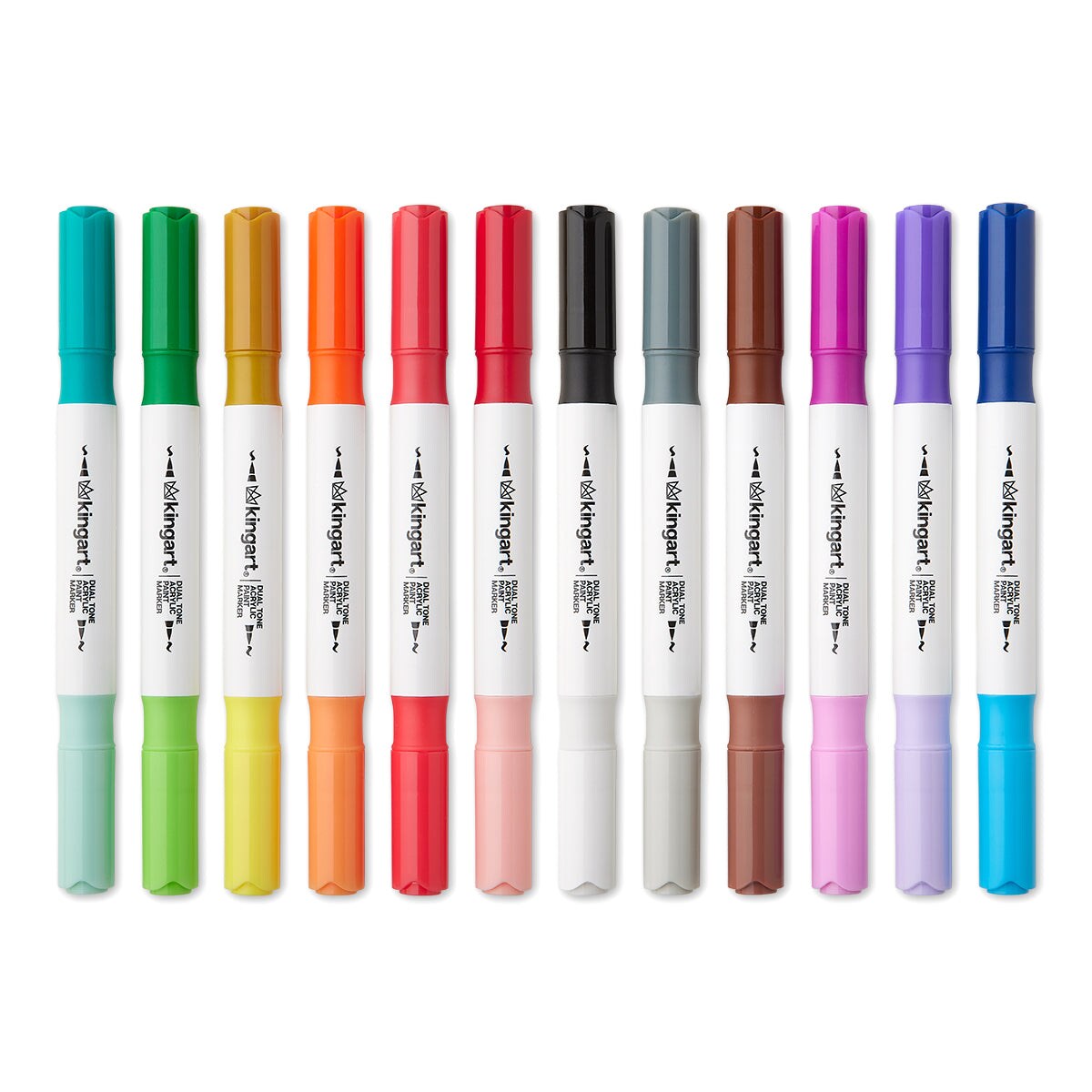 KINGART® PRO Dual Tone Acrylic Paint Markers, 12 Pens, 24 Colors