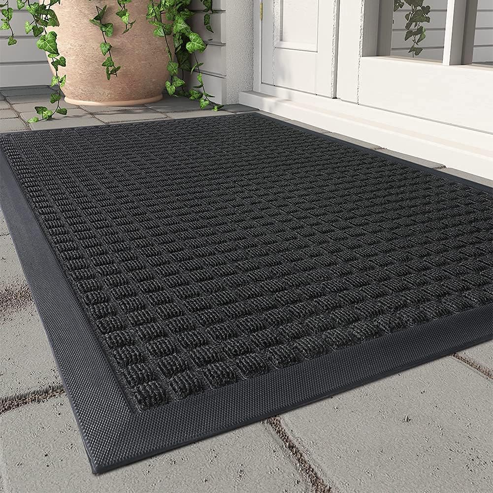 Front Door Mat Outside Entrance Doormat-Outdoor Indoor Door Mat for Entryway-Welcome Mat Thick Durable Rubber Backed Door Entry Mat Non Slip Dirt Trapper Absorbent-Black 17&#x201D;x30&#x201D;