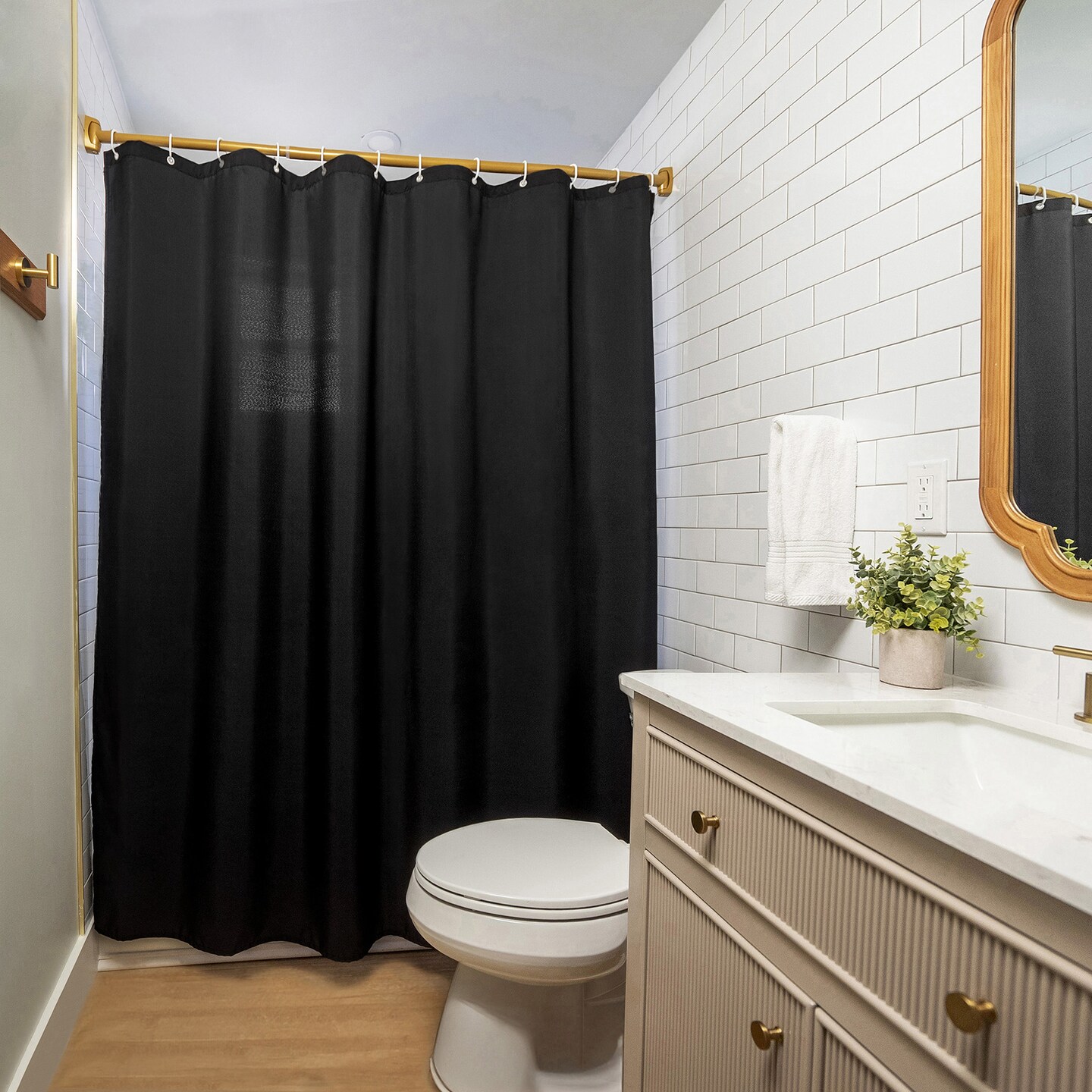 Americanflat 71x74 Solid Black Shower Curtain - Water Resistant - Polyester Fabric