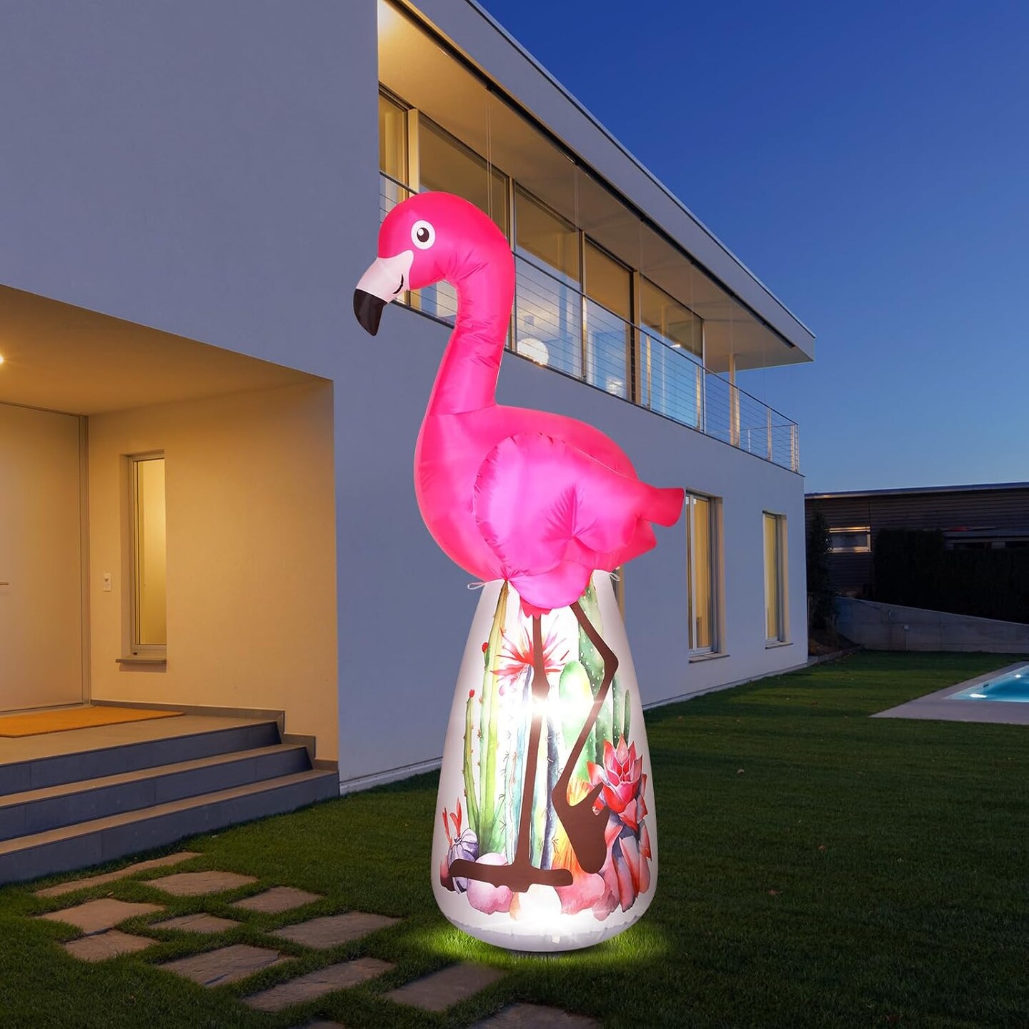 6 Ft Inflatable Flamingo Outdoor Decoration Pre Lit LED Lights Inflatable Pink Outdoor Holiday Yard Decorations Summer Hawaiian Party Supplies Blow up Flamingo for Lawn Beach Yard Home Porch