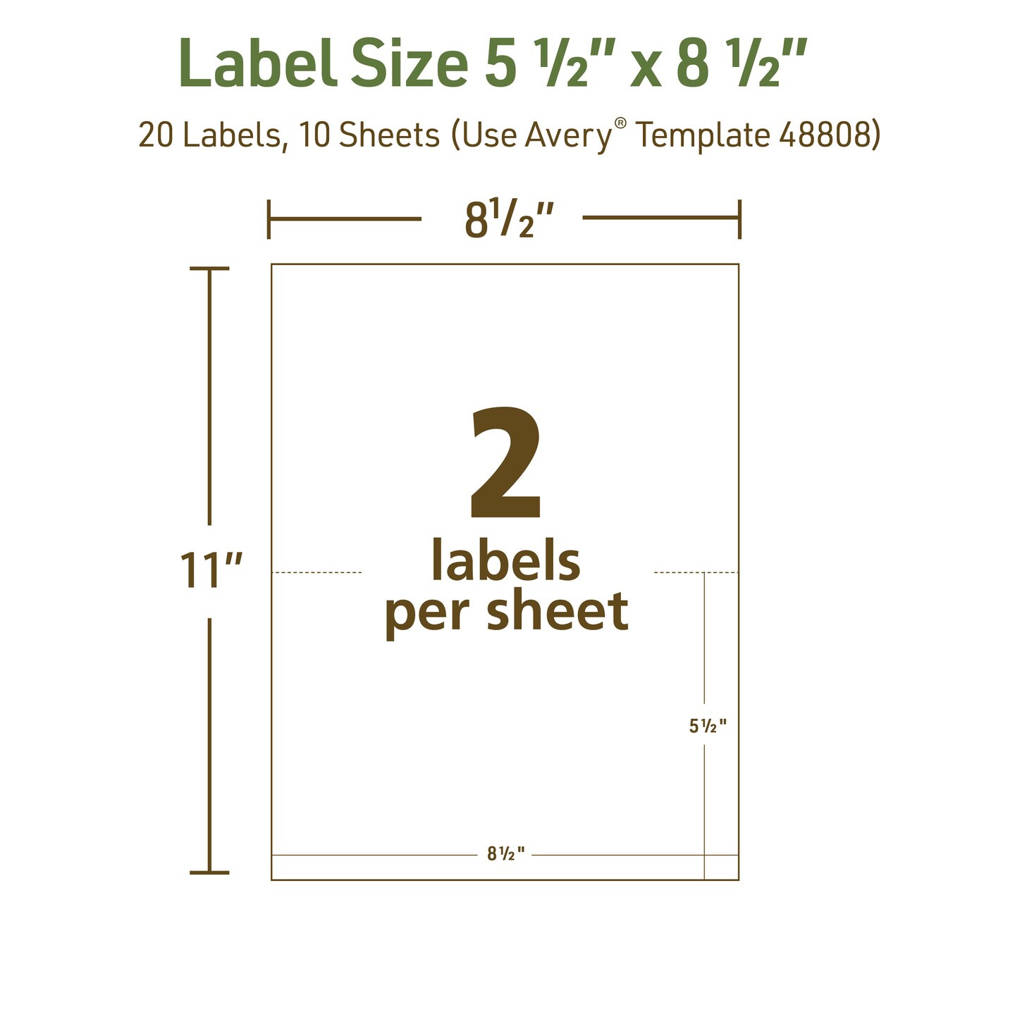 Avery EcoFriendly Recycled Shipping Labels, 5.5" x 8.5" Half-Sheet Labels, White, Permanent Adhesive, Laser & Inkjet Printers, 20 Printable Labels (48808)