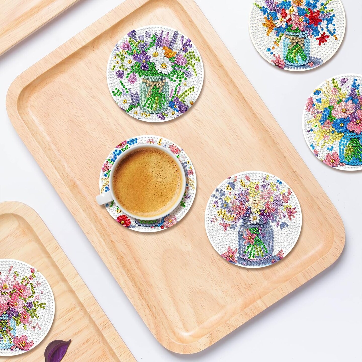 Diamond Painting Coasters Kits with Holder, Colorful Flowers Diamond Art Coasters for Adults Beginners 5D DIY Diamond Coasters, Diamond Art Painting Kits Craft Supplies