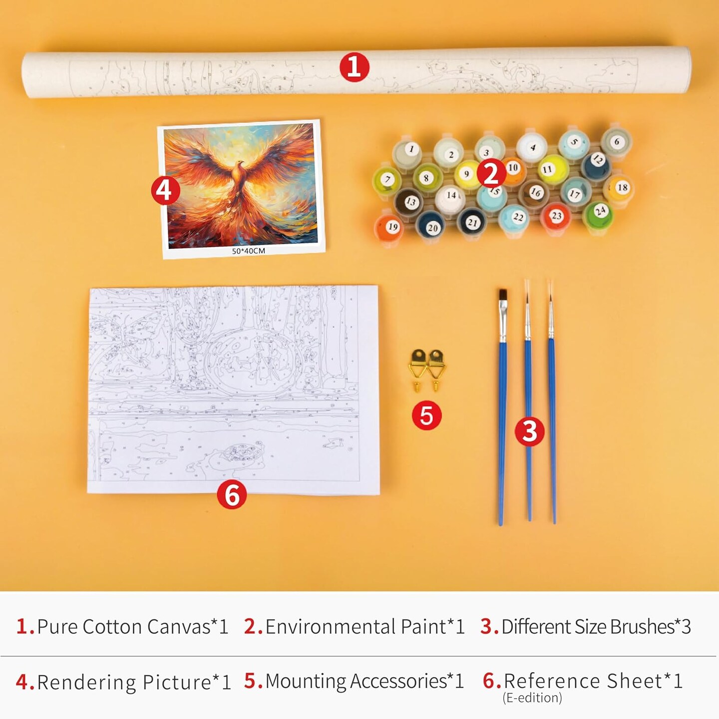 Bird Paint by Number, Beautiful Elegance Phoenix Spreading Wing Adults&#x27; Paint-by-Number Kits Phoenix Paint by Numbers for Adults DIY Oil Painting with Brushes and Pigment, 16x20 Inch