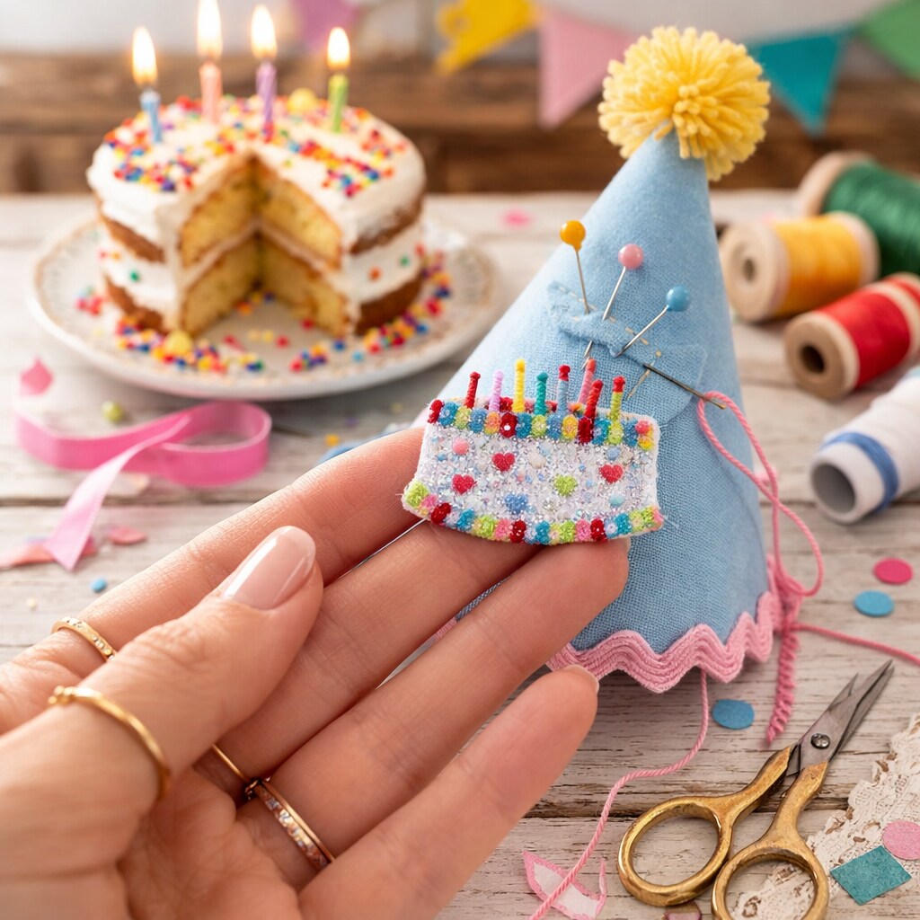 Mini White Confetti Shimmery Birthday Cake with Candles Embroidered, Iron on Patch