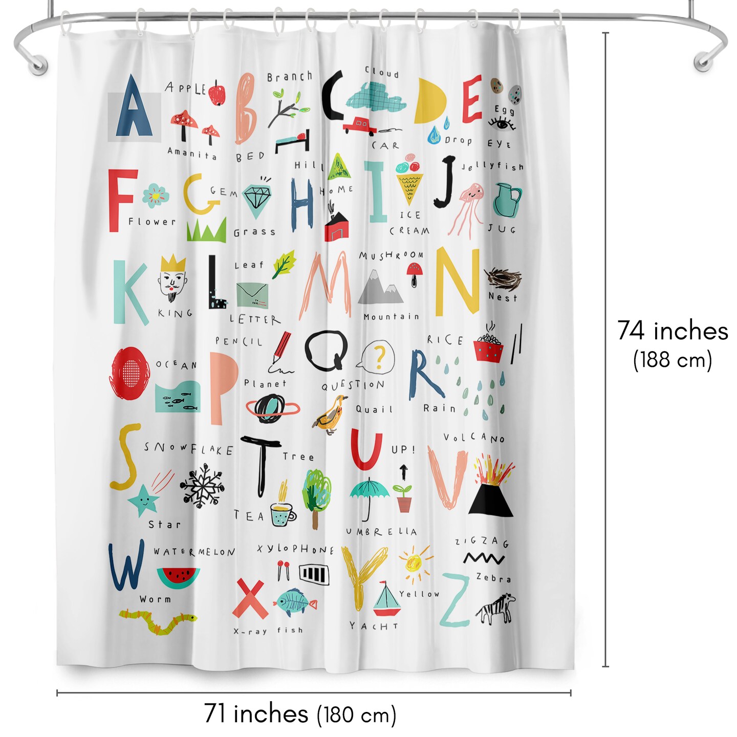 Americanflat 71x74 Hand Drawn Alphabet Shower Curtain - 100% Polyester Shower Curtain