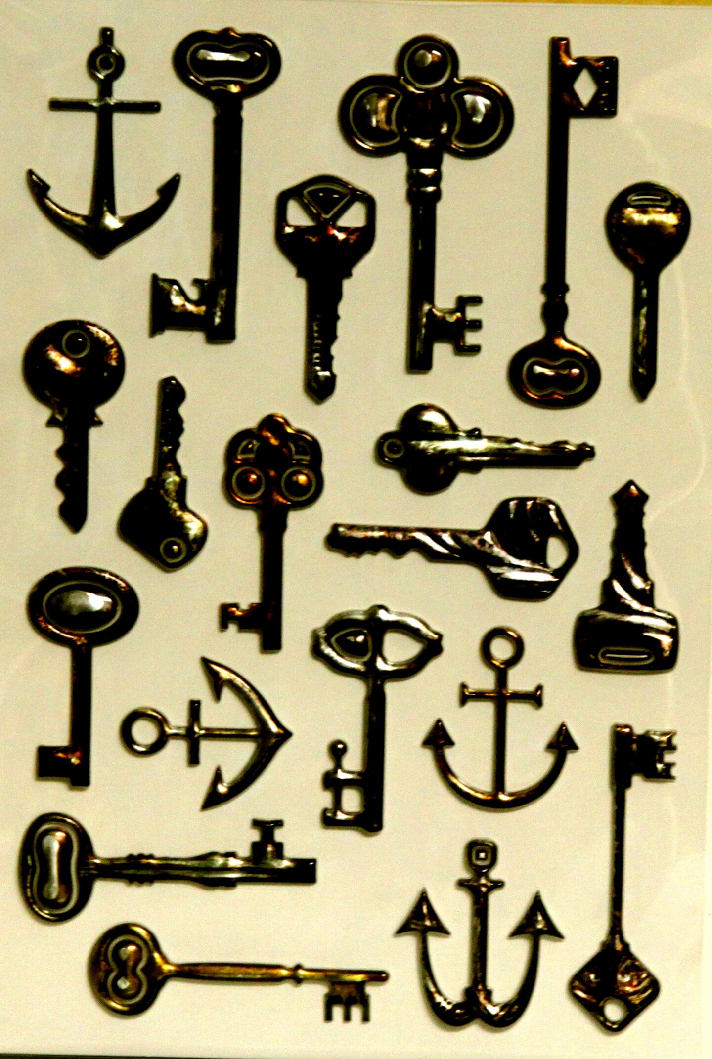 Designer Vintage Keys &#x26; Anchors Dimensional Puffy Stickers