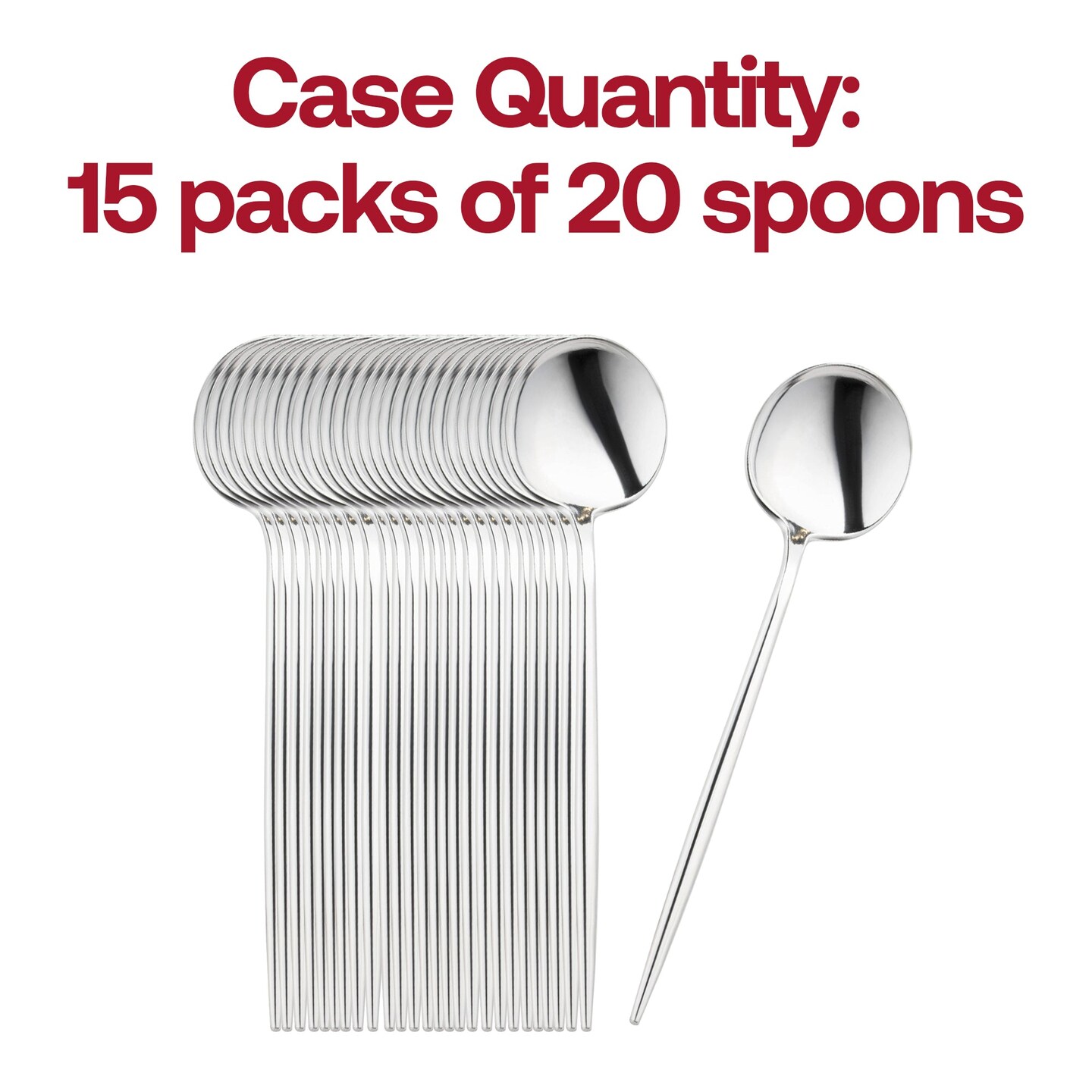 Shiny Silver Moderno Disposable Plastic Dinner Spoons (300 Spoons)