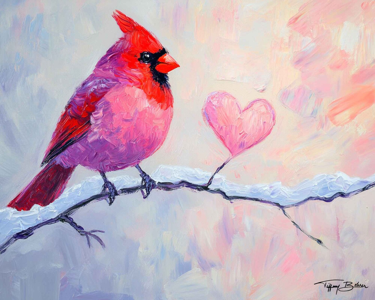 Sweet Love Heart Cardinal - Giclee Fine Art Print on Heavy Fine