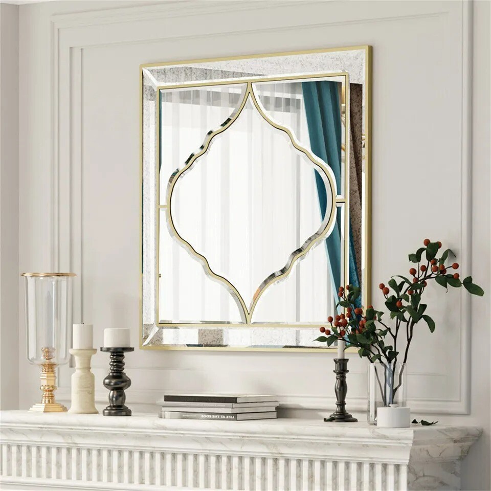 Large Square Wall Mirror Gold Edge Bedroom Hallway Living Room Decorative Mirror