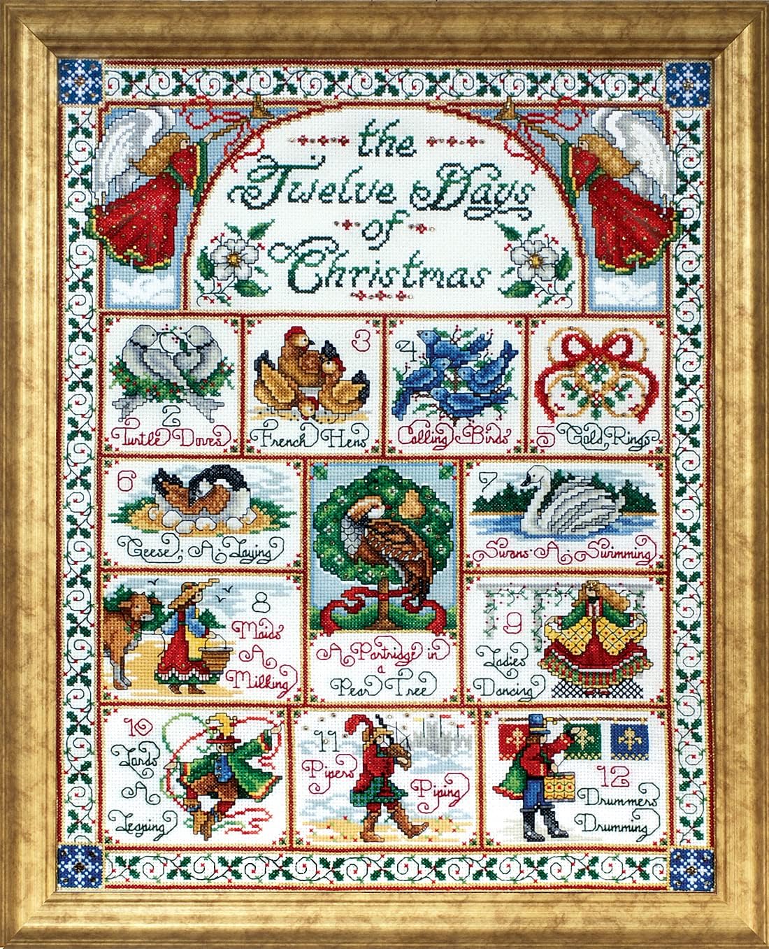 5435 12 Days of Christmas Counted Cross Stitch Kit, 14 by 18&#x22; , White