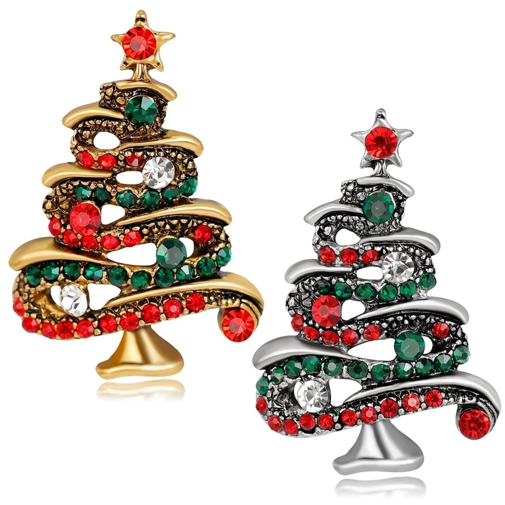Multicolor Rhinestone Christmas Tree Brooch Pin Womens Breastpin Jewelry Gift