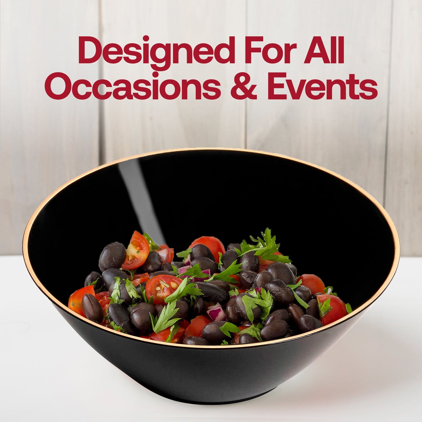 Black with Gold Rim Organic Round Disposable Plastic Dessert Bowls - 6 oz. (120 Bowls)