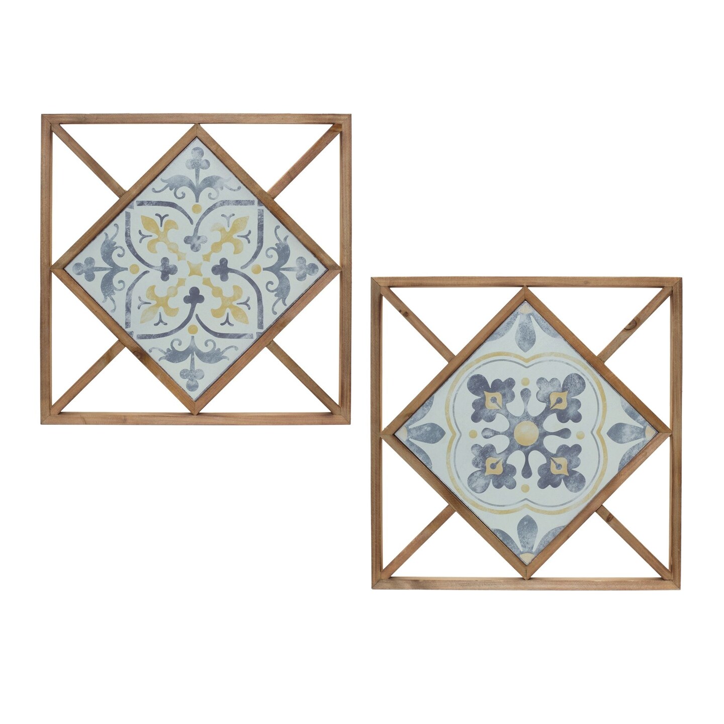 Melrose Ornamental Square Framed Wall Tile Decorations - 14.25" - Set of 2