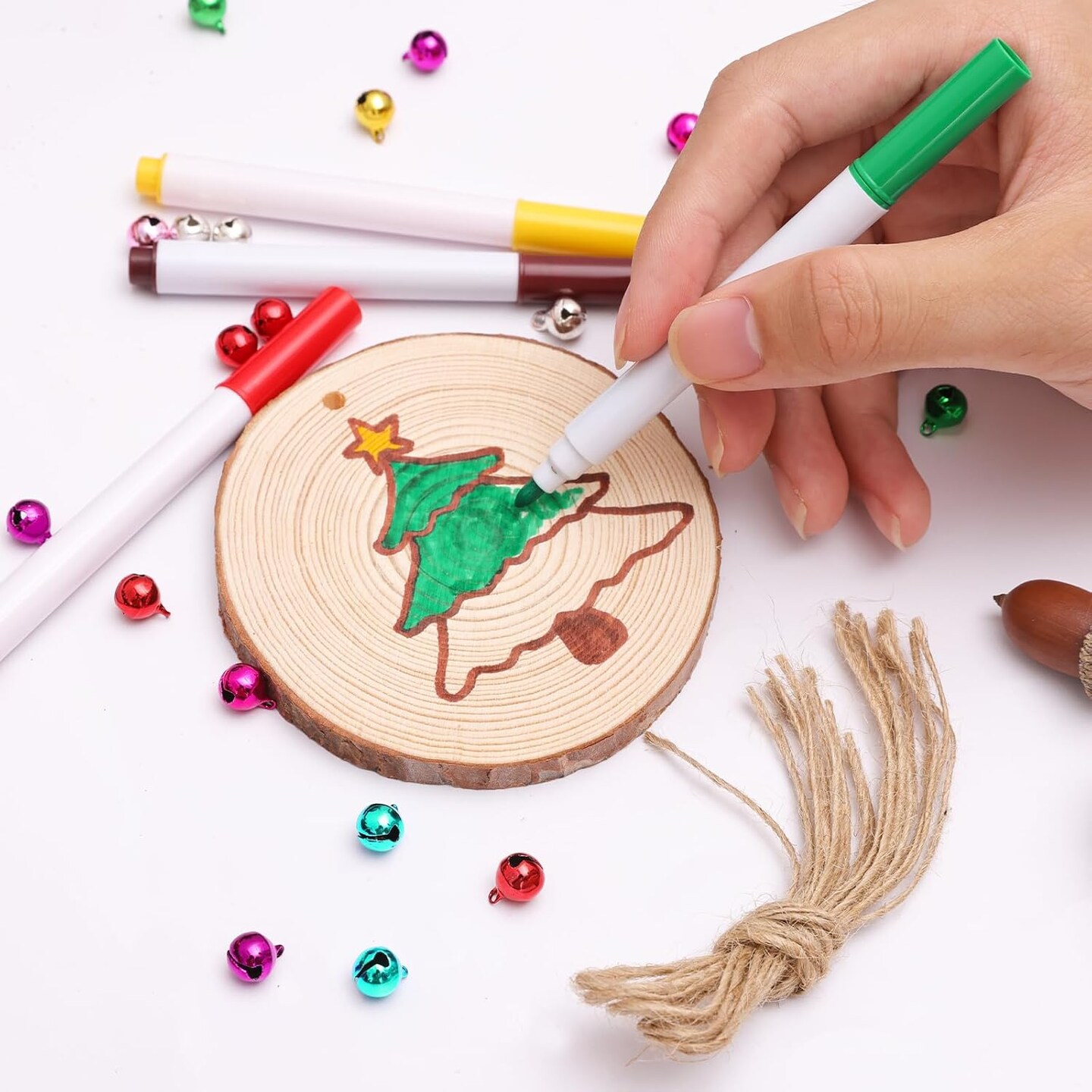 Natural Wood Slices 30Pcs 2.4-2.8&#x27;&#x27; Craft Wood Kit Christmas Ornaments Unfinished Predrilled with Hole Wooden Circles for Arts and Crafts Christmas Holiday Ornaments DIY Crafts