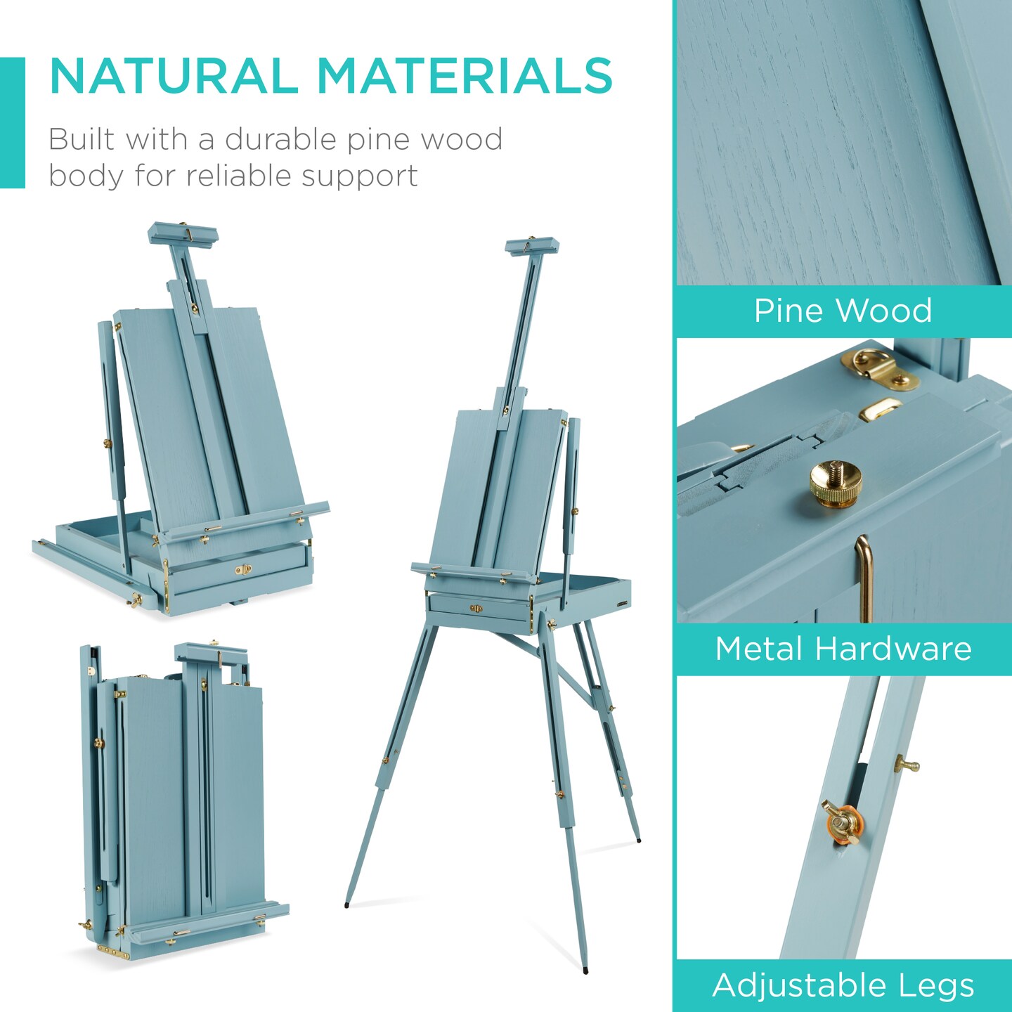 Best Choice Products French Easel, 32pc Beginners Kit Portable Wooden Adjustable Tripod  w/ Paint Supplies