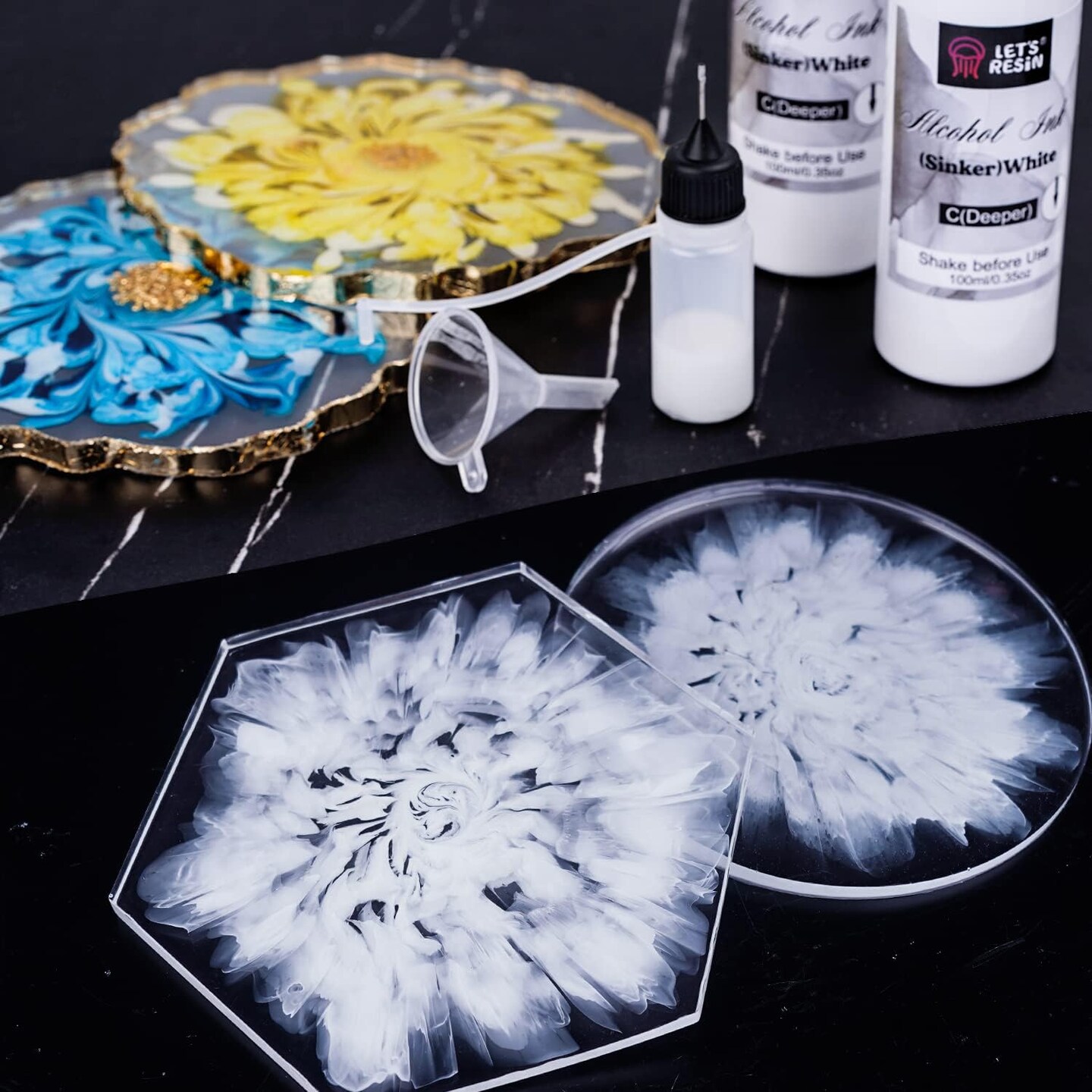 LET&#x27;S RESIN White Alcohol Ink for Resin, Alcohol Ink White Colors,2 Bottles Each 3.5oz,Adjustable Alcohol-Based Resin Ink,White Resin Pigment for Epoxy Resin,Resin Petri,Tumblers,Resin Art