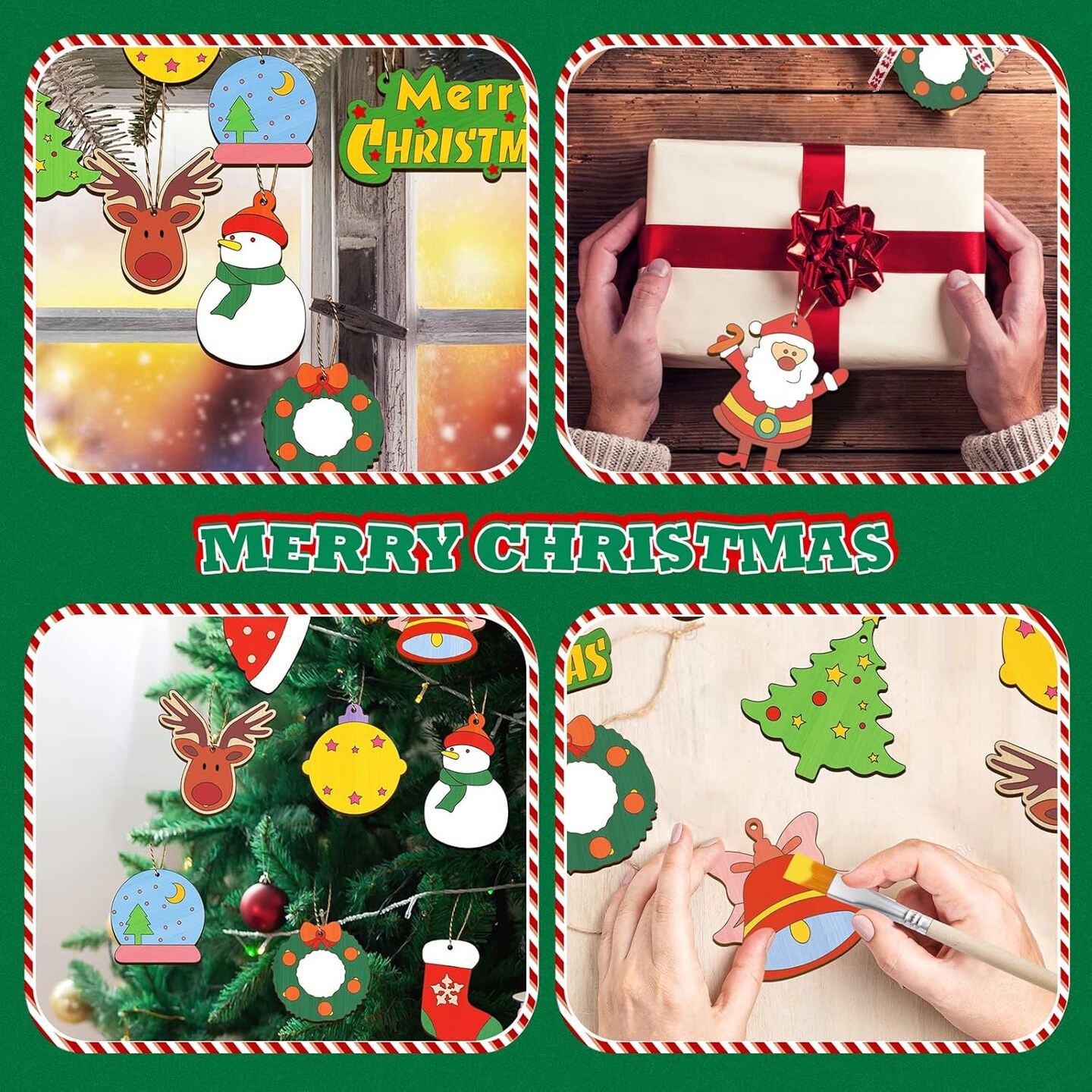 Christmas Crafts for Kids,36 Pcs Wooden Christmas Ornaments with Ropes for Hanging Decoration, 12 Styles Unfinished Wood Slices with Hole, DIY Ornament Craft for Boys &#x26; Girls Aged 5 6 7 8 9 10 11 12