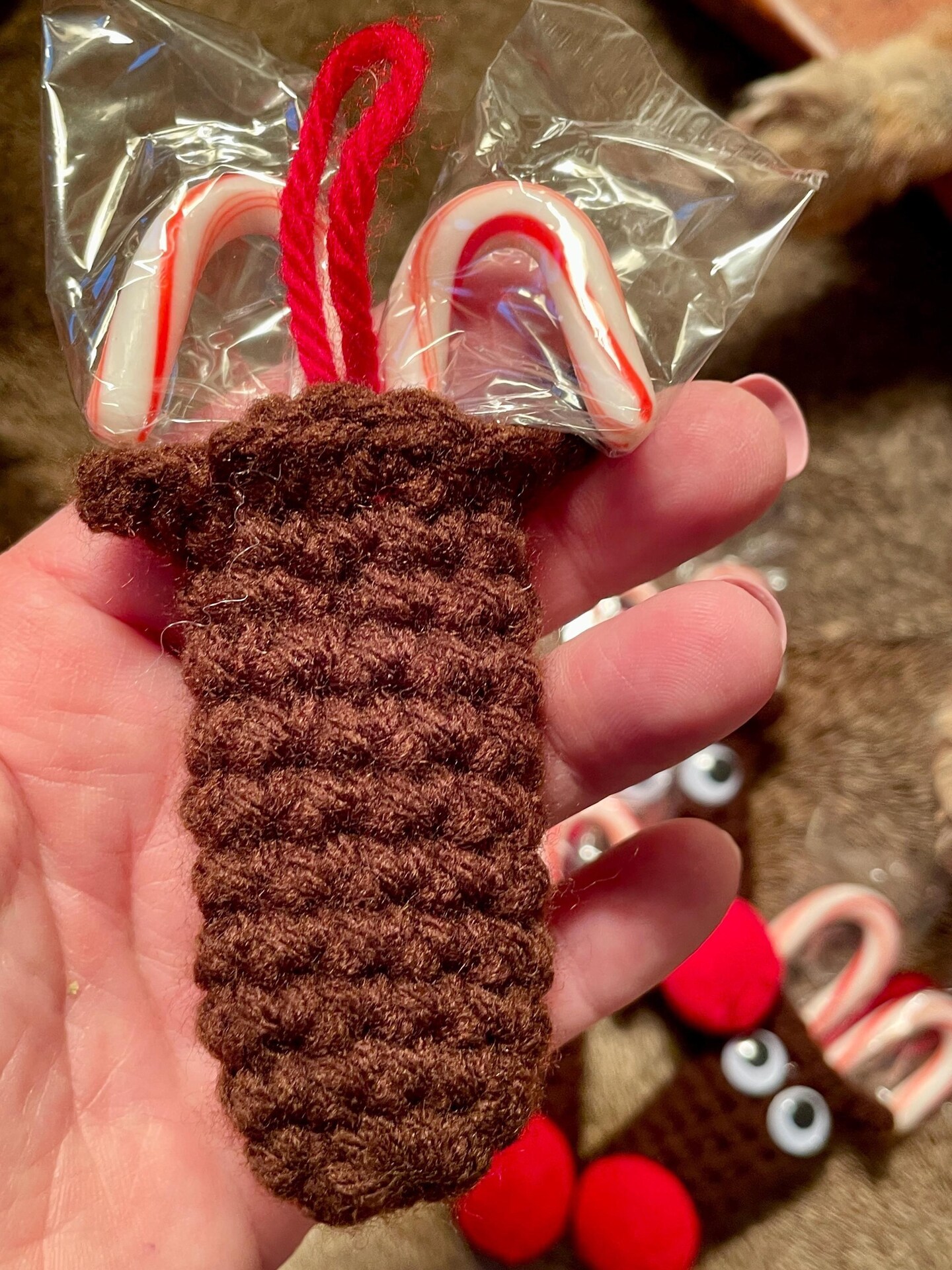 Reindeer Candy Cane Holder, Christmas Ornament, Stocking Stuffer, Gift Topper, Children's gift, Crochet candy cane holder, gift for students product 3