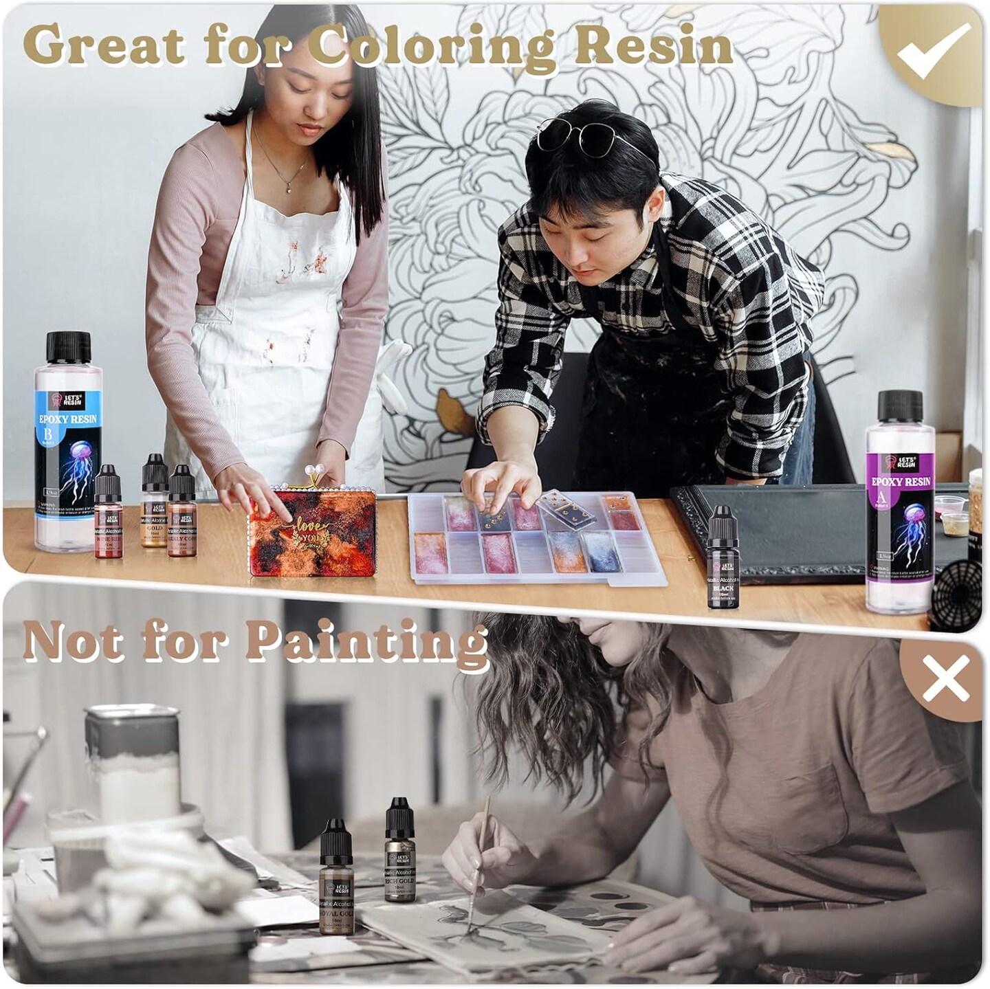 LET&#x27;S RESIN Metallic Alcohol Ink Set-24 Colors Metal Color Alcohol Based Resin Ink, High Concentrated &#x26; Shimmer Mixatives, Alcohol Paint for Epoxy Resin, Resin Petri, Tumblers, Coasters(Each 0.35oz)