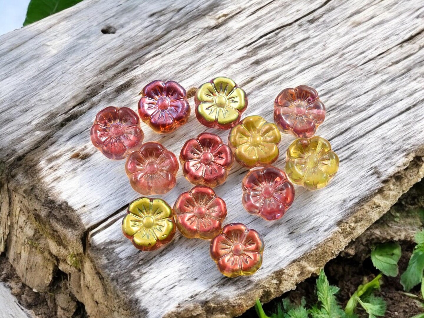 *12* 10mm Mango Lemonade AB Hawaiian Flower Beads