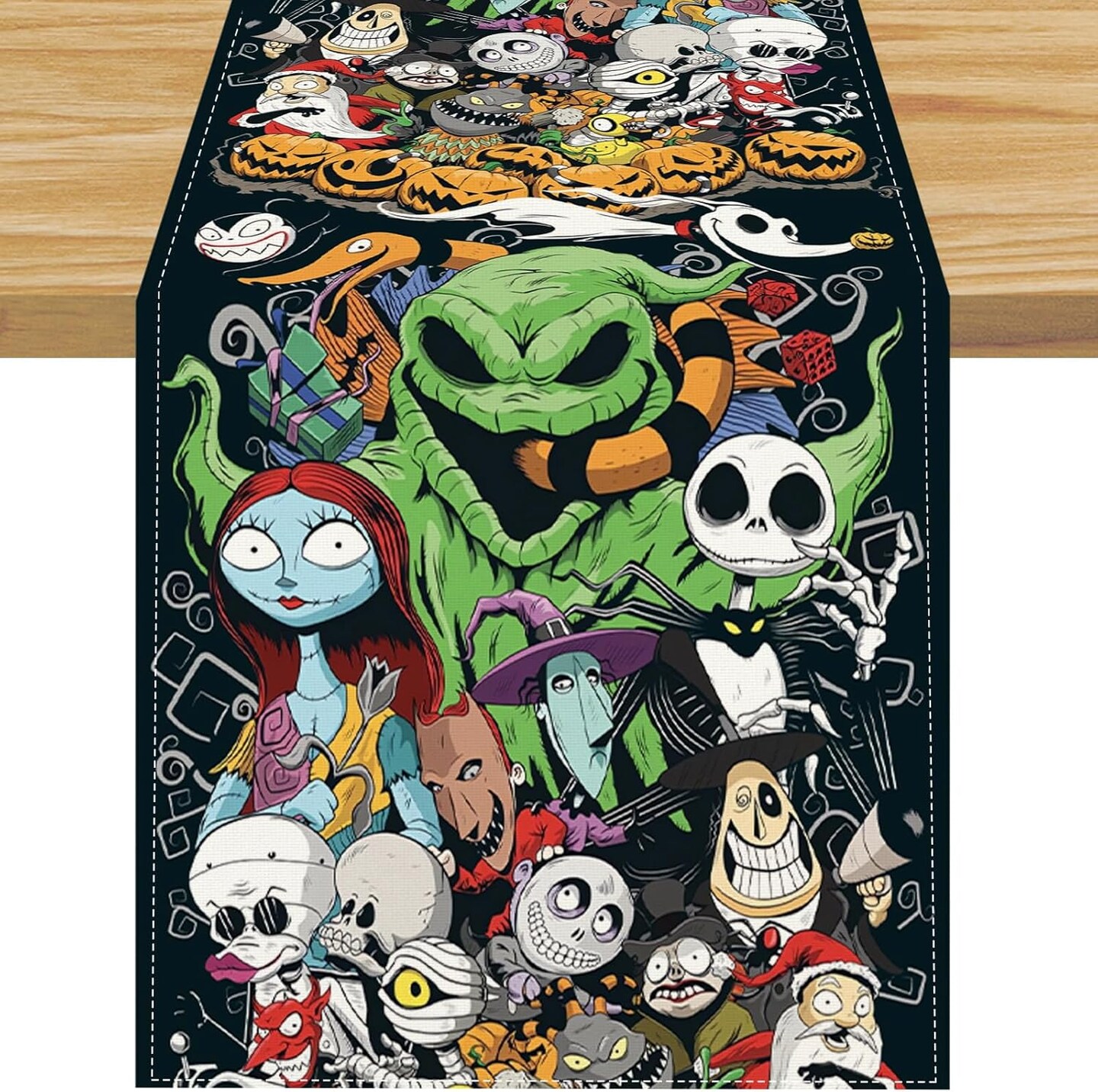 Linen Nightmare Before Christmas Halloween Table Runner Jack Skellington Jack and Sally Decorations and Supplies for Home Kitchen Dining Room Table