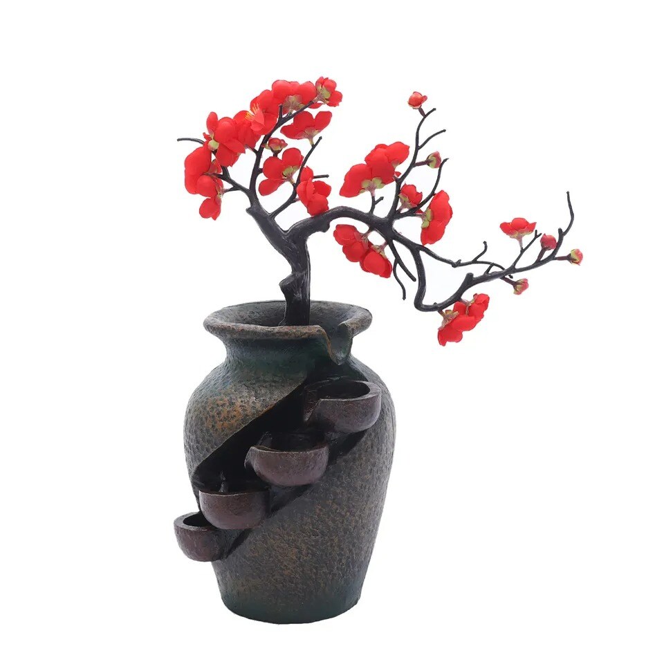 FengShui Flower Vase Waterfall Fountain Indoor Water Fountain Tabletop Decor