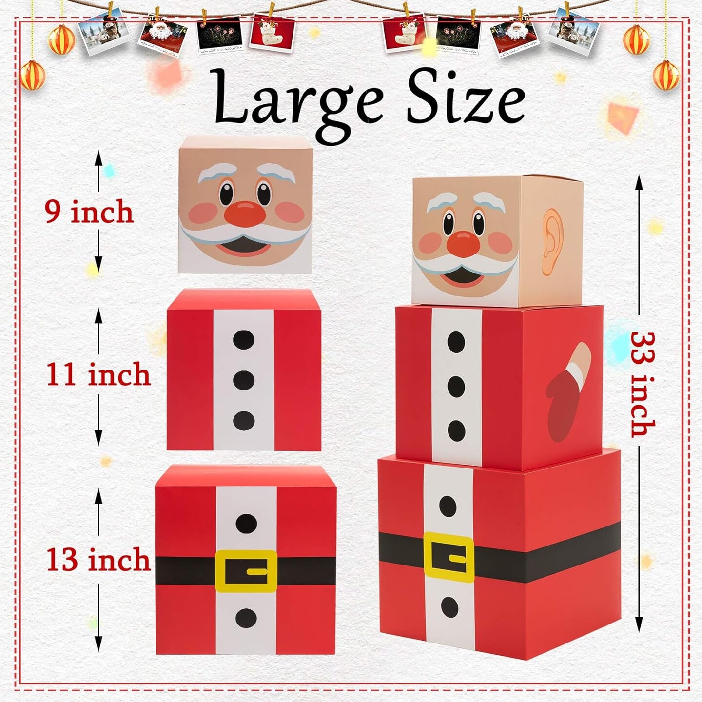 Christmas Gift Boxes with Lids for Presents, Large Santa Claus Stacking Boxes Christmas Eve Decorative Nesting Boxes Xmas Stackable Gift Storage Boxes Decorations for Party