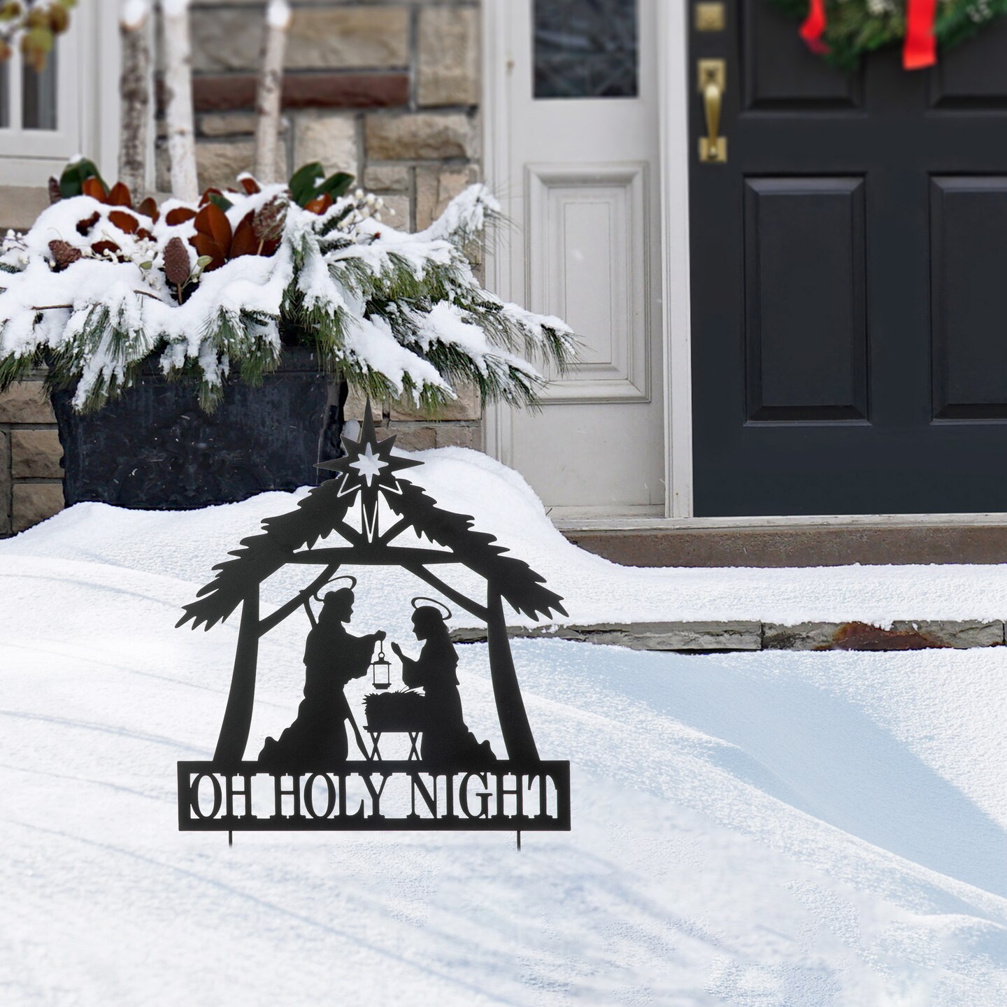 30"H Christmas Metal Silhouette Nativity Yard Stake or Wall Décor(KD,Two Function)