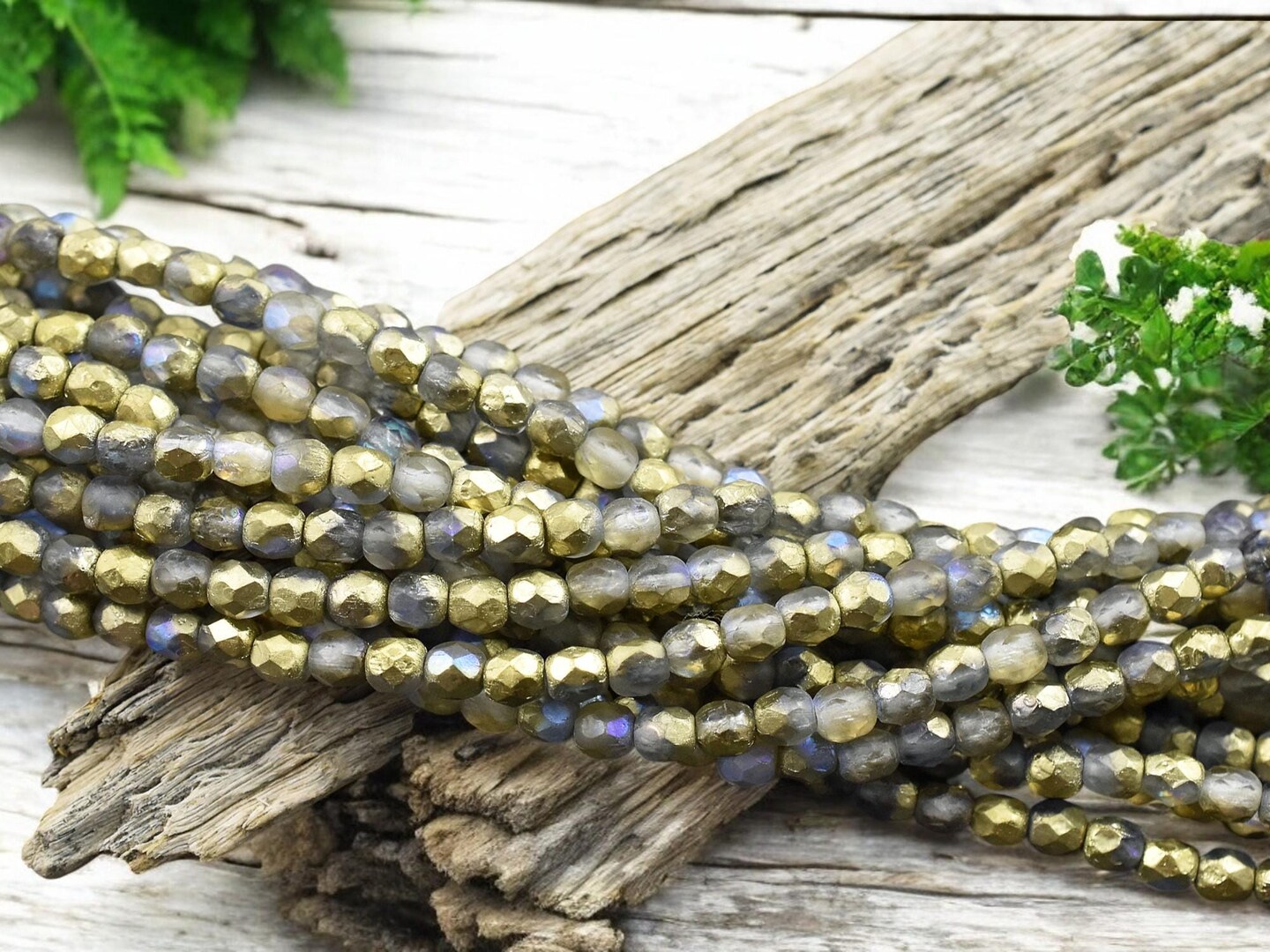 *50* 4mm Gold Washed Matte Crystal AB Fire Polished Round Beads