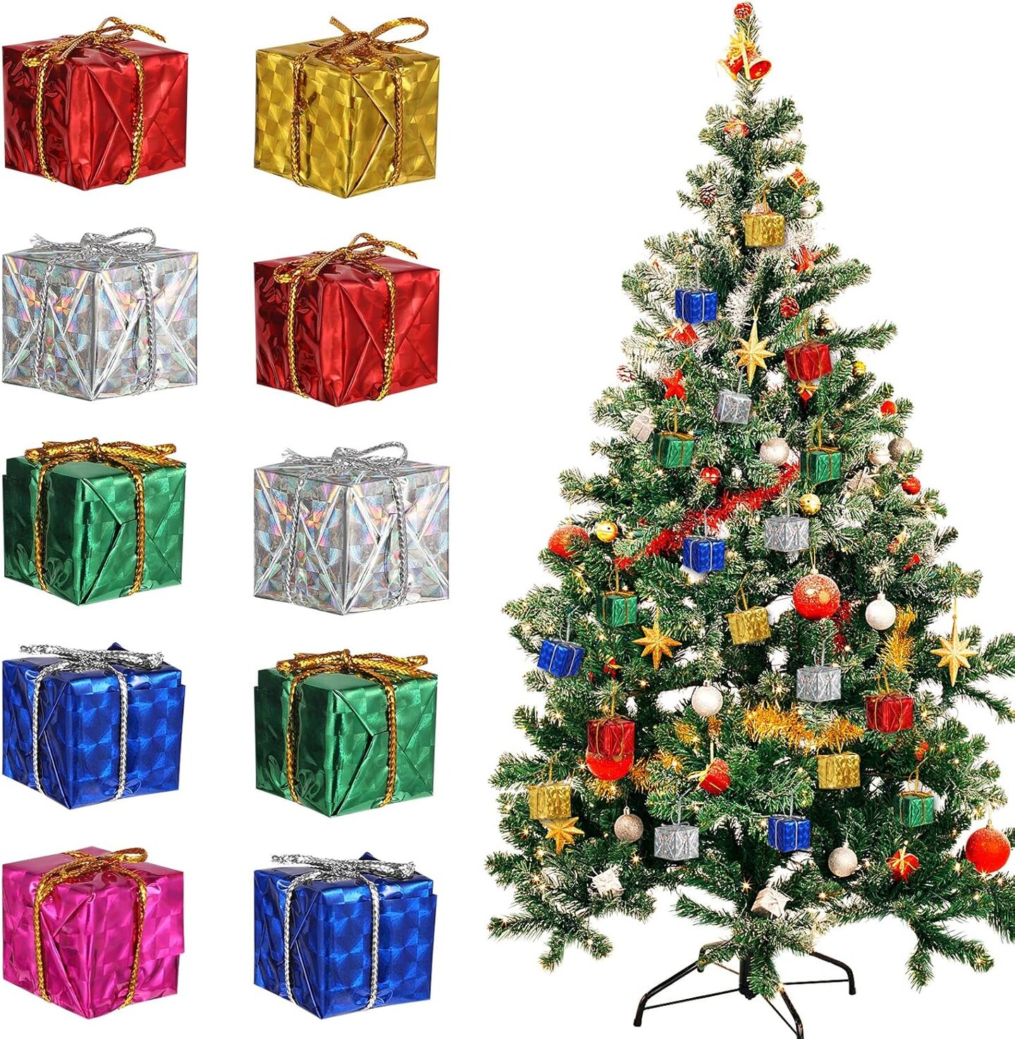 24pcs Christmas Tree Small Gift Boxes Hanging Decorations Ornaments Party Favors (Random Color)