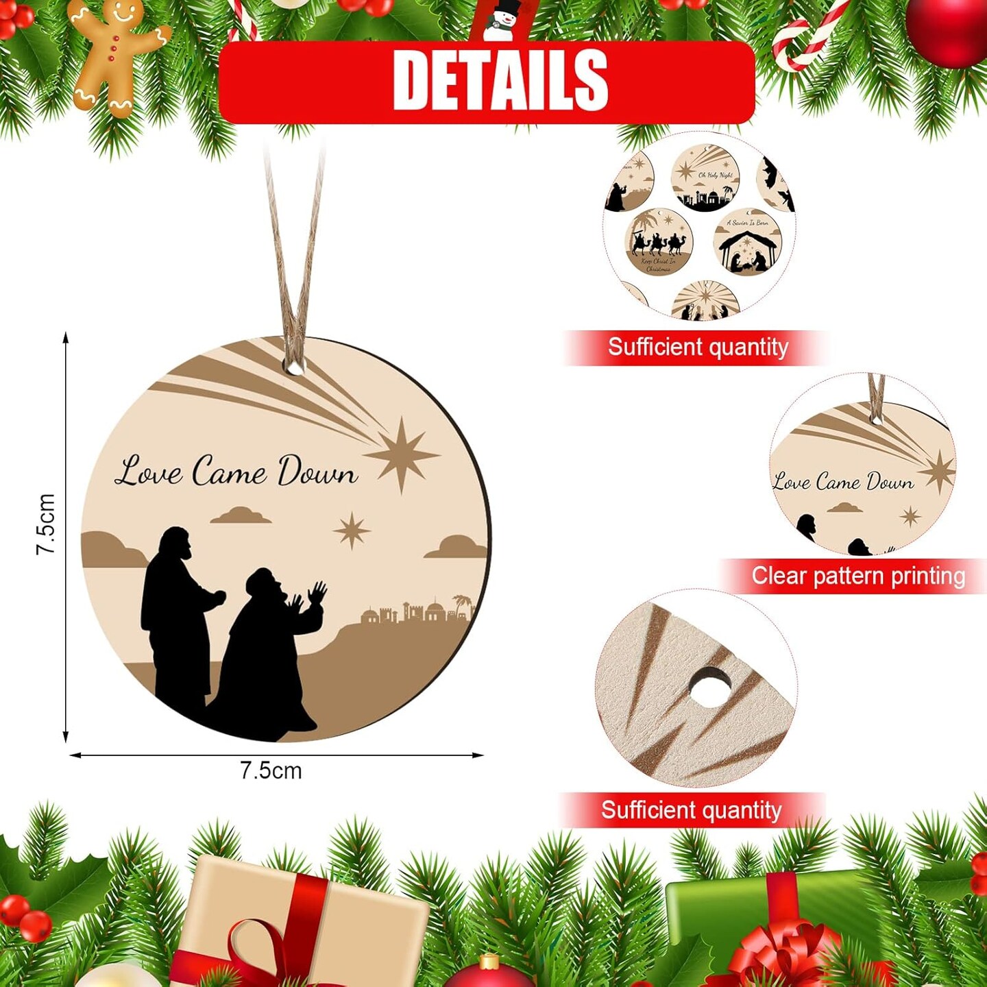 Christmas Nativity Ornaments Wooden Christmas Tree Ornaments Nativity Scene Christmas Decorations Christian Ornament Nativity Sets for Christmas Tree Xmas Ornaments(Stylish Style,36 Pieces)