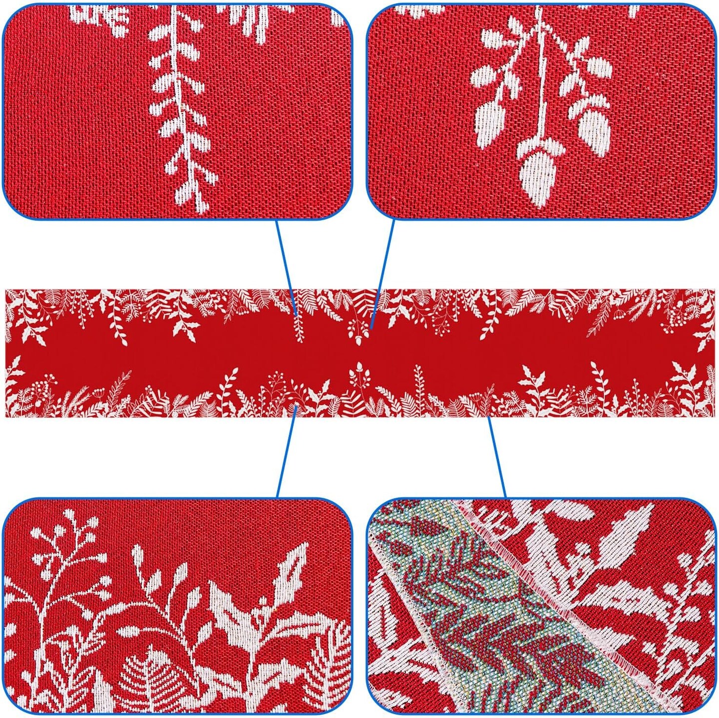 Christmas Table Runner Red Table Runner, Linen Holiday Table Runners 72 Inches Long, Holly Leaf Christmas Runner for Table Dining Kitchen Party Christmas Decorations Indoor Home Decor