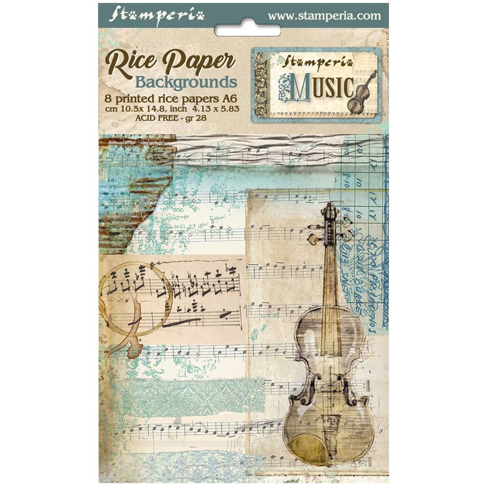 Stamperia Assorted Rice Paper Backgrounds A6 8/Sheets-Music