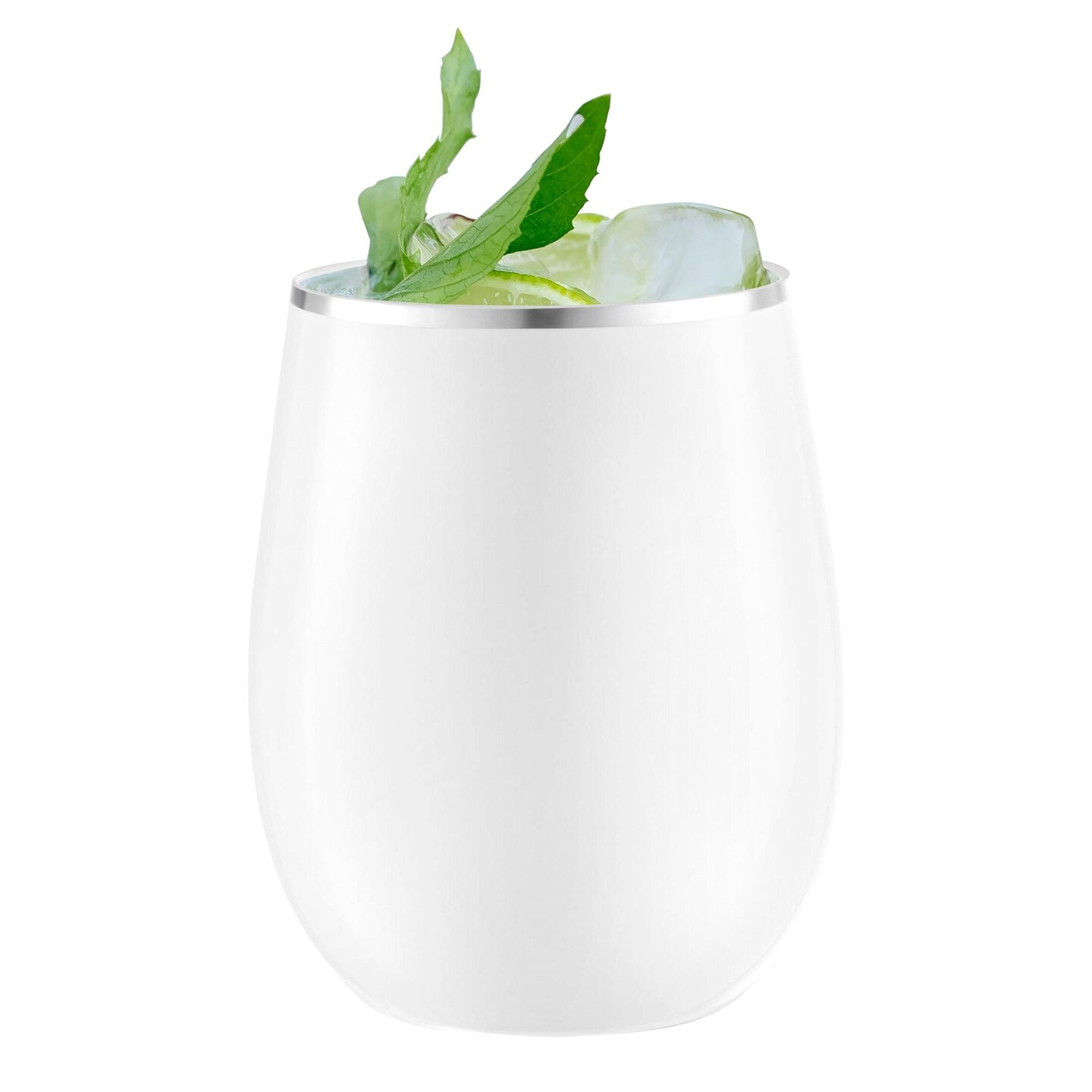 White with Silver Elegant Stemless Plastic Wine Glasses - 12 oz. (64 Glasses)