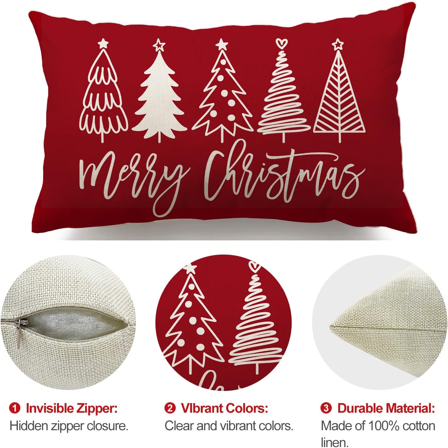 Merry Christmas Pillow Cover 12x20 Farmhouse Christmas Throw Lumbar Pillow Cover Decorations Christmas Tree Holiday Decor Case for Home Couch