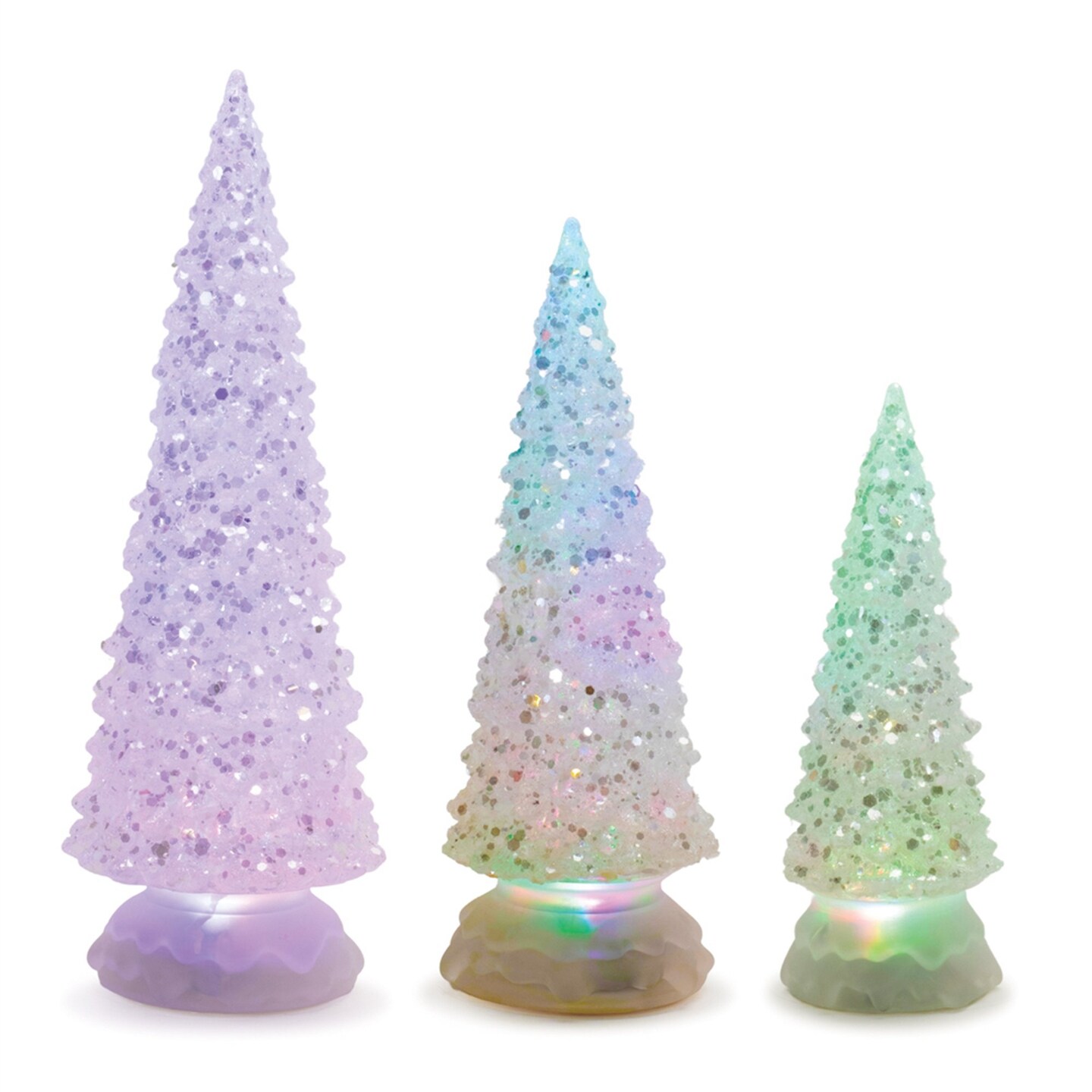 Melrose LED Lighted Textured Glass Christmas Tree Tabletop Decor - 12.5" - Clear - Set of 3